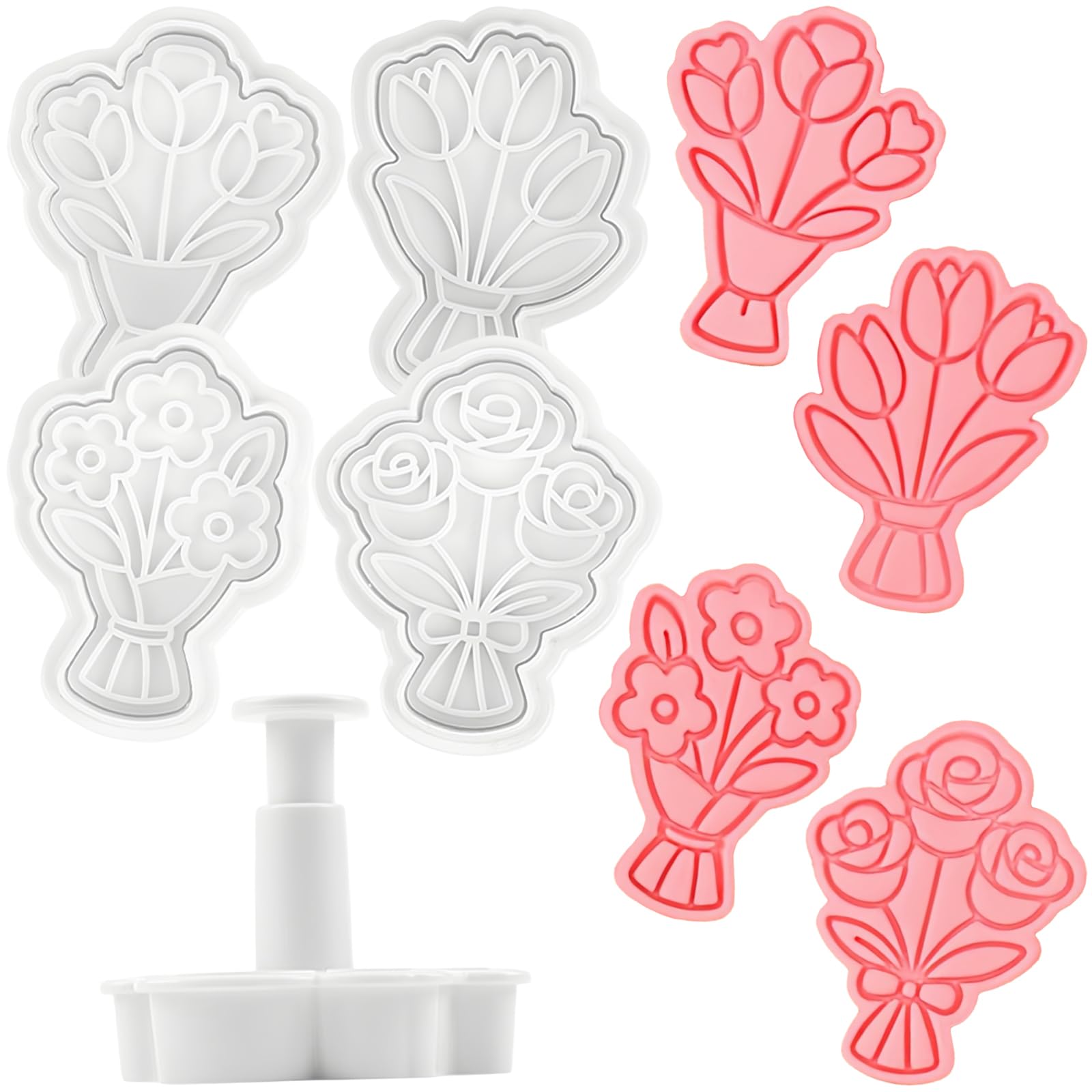 4 PCS Flower Cookie Cutters Bouquet Shaped 3D Biscuit Cutter Cookies Stamp Bouquet Stamps Kitchen Gadgets Floral Kitchen Homemake Baking Tools for Home Kitchen Baking Fondant — image 1