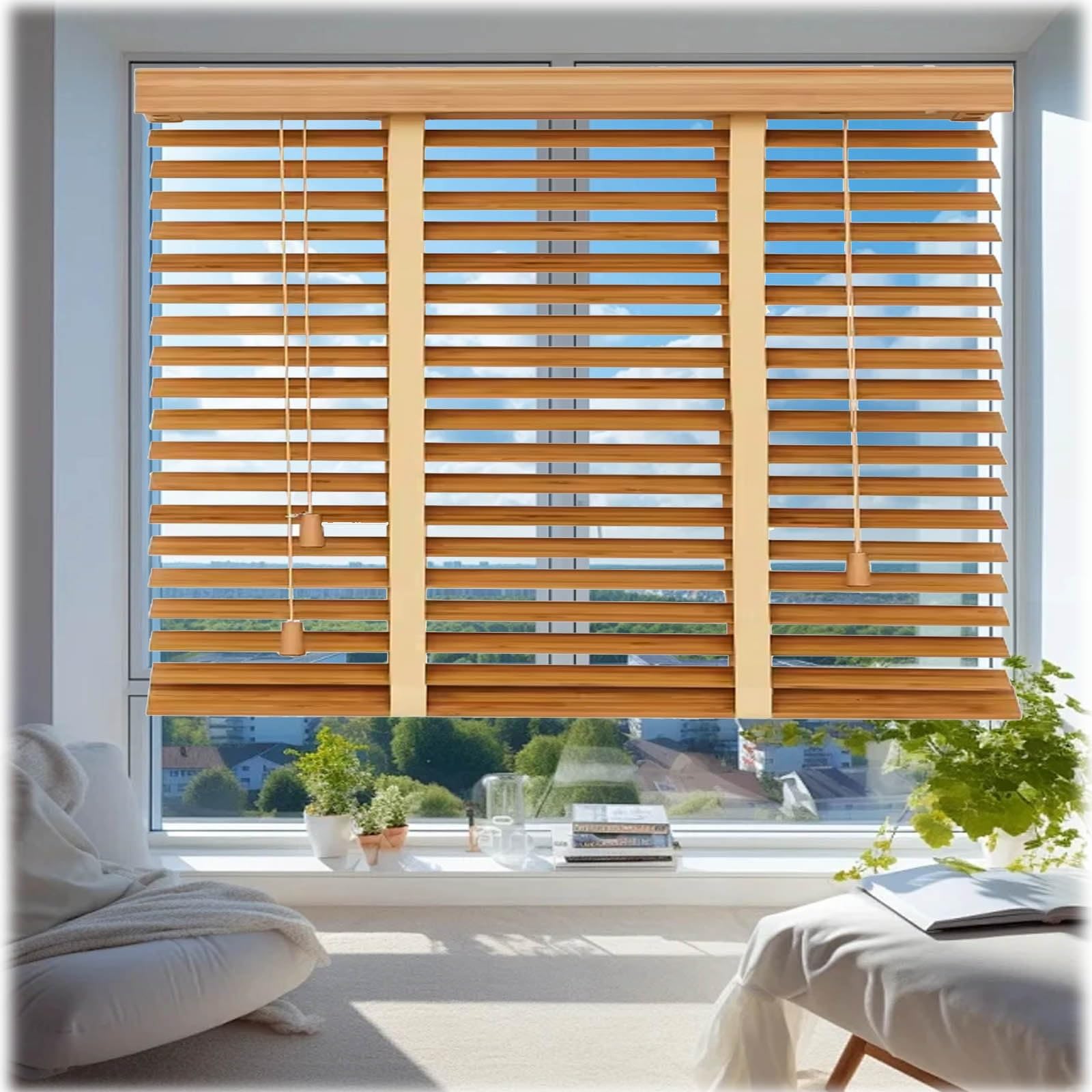 Home Faux Wood Window Venetian Blinds Wooden Blind Blocks 90% of The Light 50mm Slats 60x150 110x150 90x150 120x160 cm Window Blind for Indoor Summerhouse(Carbonized)