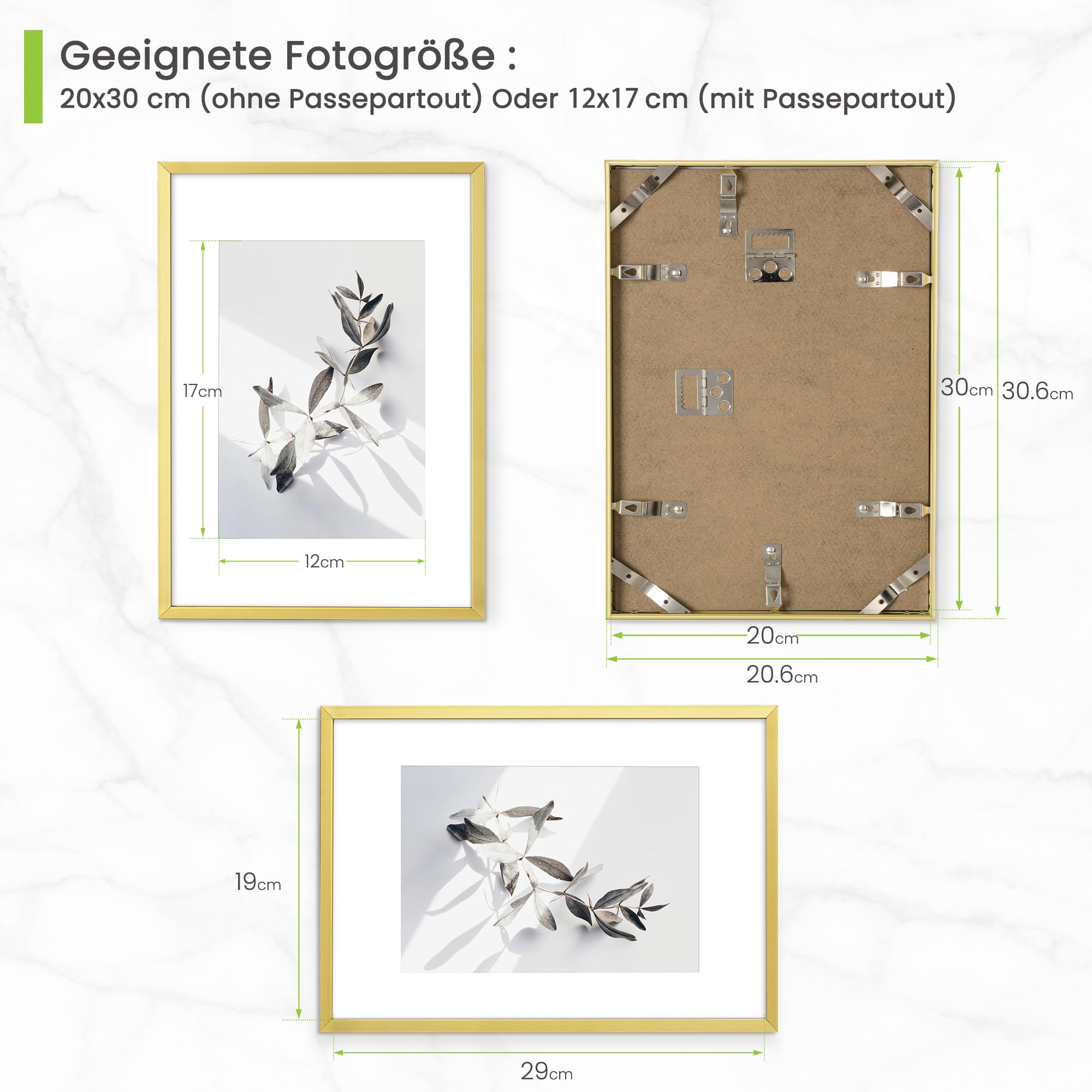 Aluminium-Bilderrahmen Mit Gehärtetem Glas – 28,9x43,2 Cm, Inkl. Passepartout Für 20,3x30,5 Cm Fotos