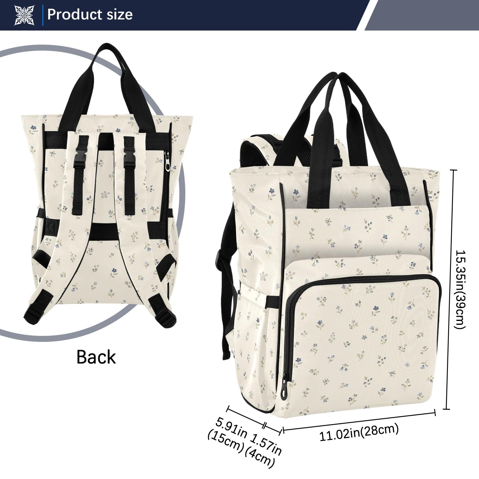 Mnsruu Blue Flower Baby Diaper Bag Zaino Grande Borsa Impermeabile Viaggio Pannolino Borse per Mamme e Papà