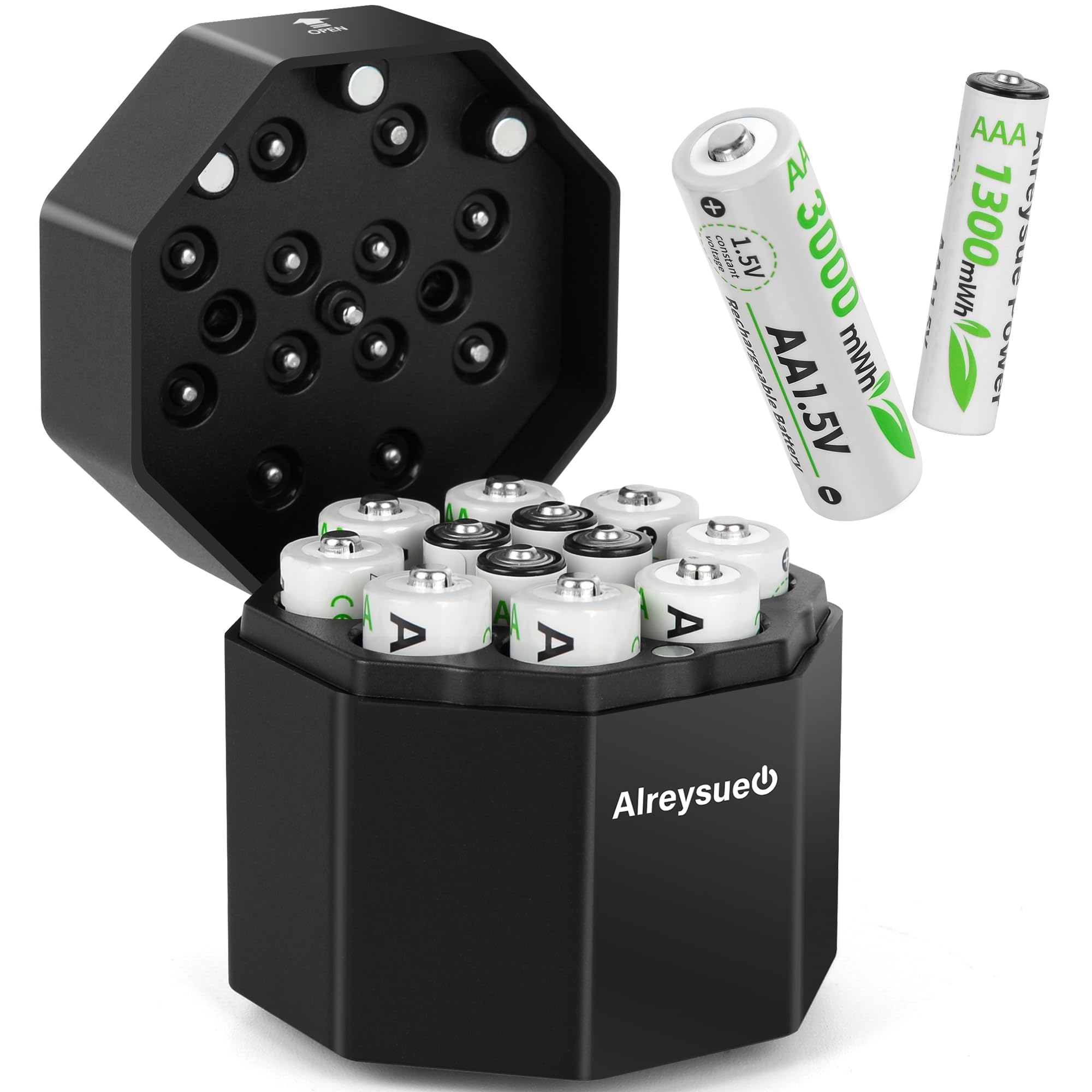 12Pack Rechargeable AA & AAA Battery Pack with Charger Startion (8pcs AA + 4pcs AAA), 1.5V Long-Lasting Lithium with Universal Charger & Storage Box