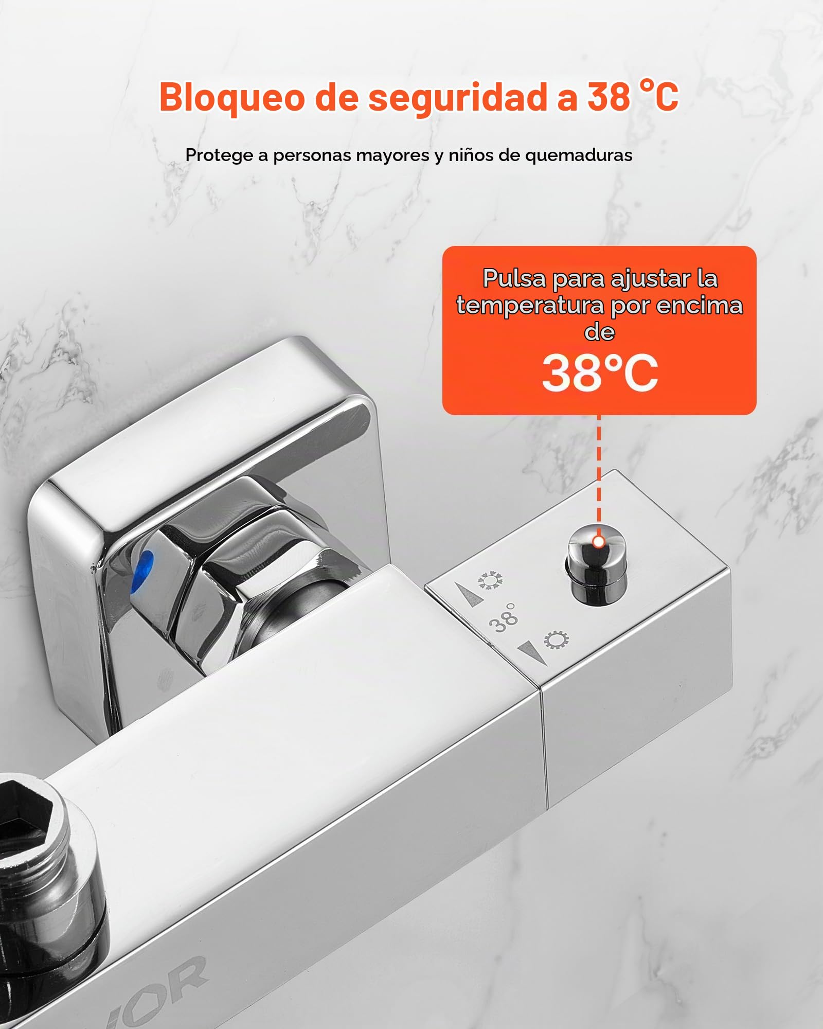 VEVOR Válvula Termostática para Grifo de Ducha, con Cierre Seguro de 38 ℃, Control de Temperatura para Agua Fría y Caliente, para Baños, Caravanas y Hoteles, Dos Orificios y Cromado Plateado
