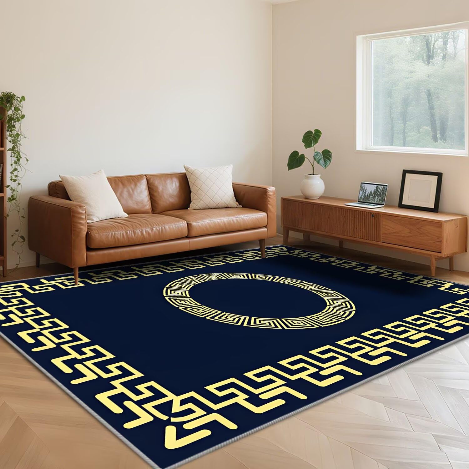 Tapis bleu 180x280 cm lavable et antidérapant pour salon