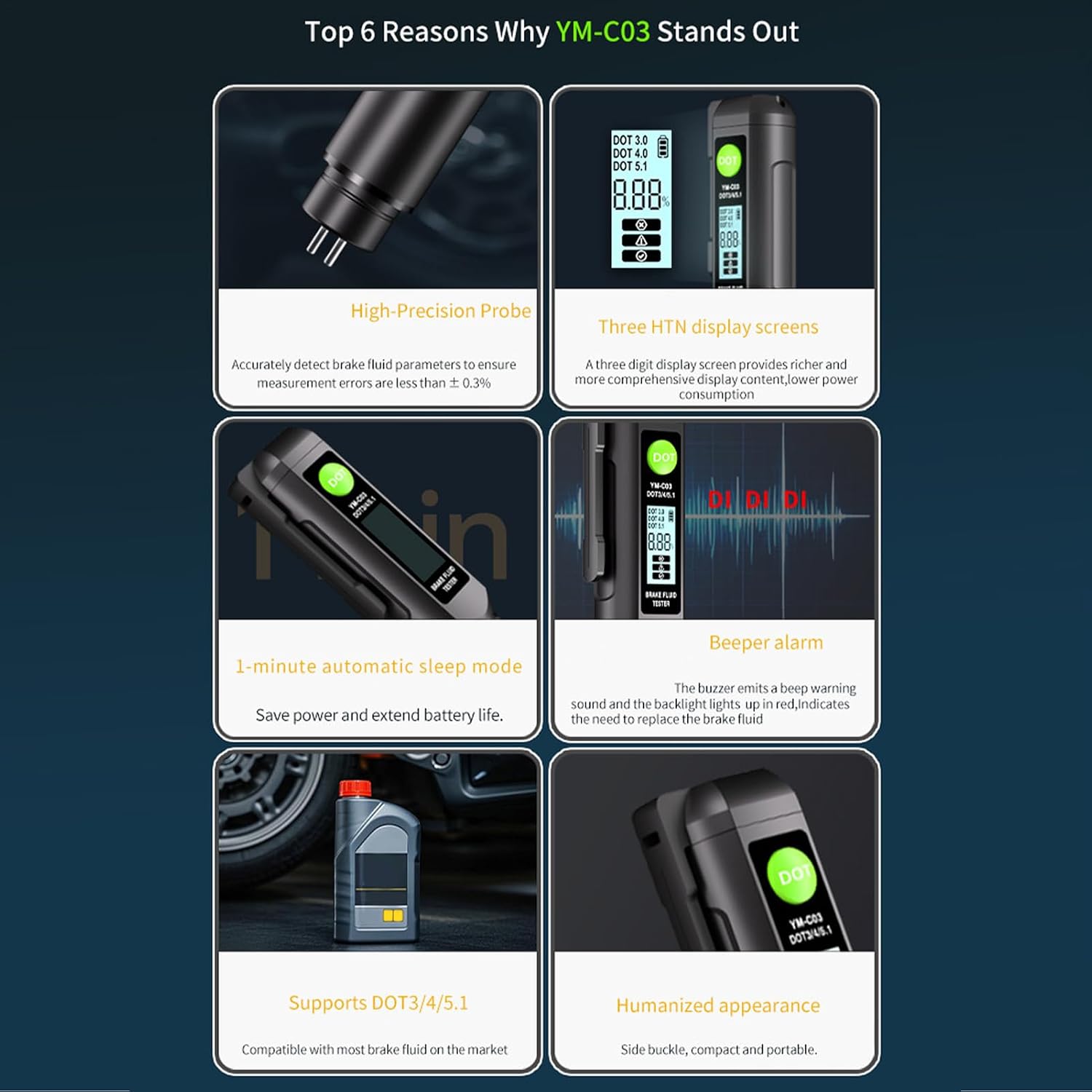 Brake Fluid Moisture Tester - Meter Analyzer Pen for Fluid,High-Precision Brake Moisture Tester,for Automotive Trailer Sedan SUV Motorcycle RV Combustion Engine Truck