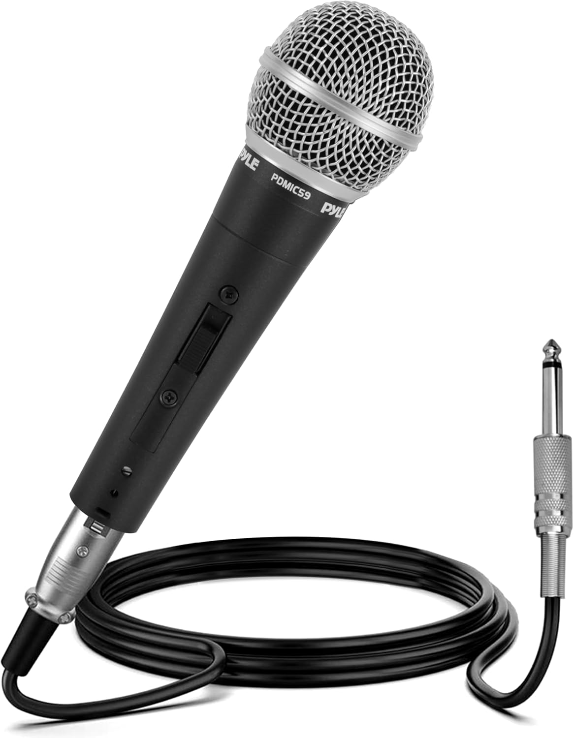 Pyle Professional Dynamic Vocal Microphone - Moving Coil Dynamic Cardioid Unidirectional Handheld Microphone with ON/OFF Switch Includes 15ft XLR Audio Cable to 1/4'' Audio Connection - PDMIC59
