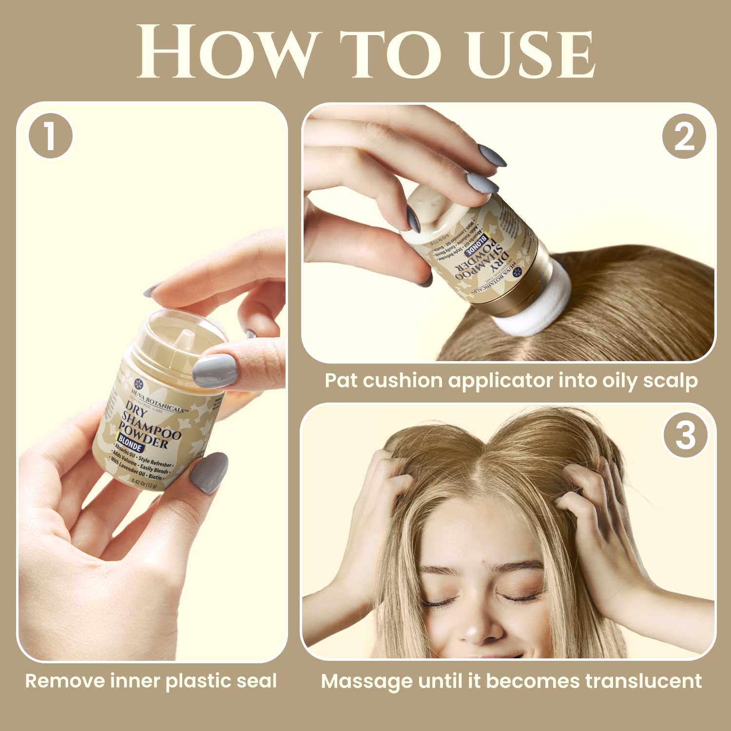 Nuva Botanicals Blonde Non Aerosol Dry Shampoo Powder with Biotin - Lavender Extract and Korean Ginseng - Volumizing Travel Size (0.42 oz) - Gifts for Her Stocking Stuffers - Image 2