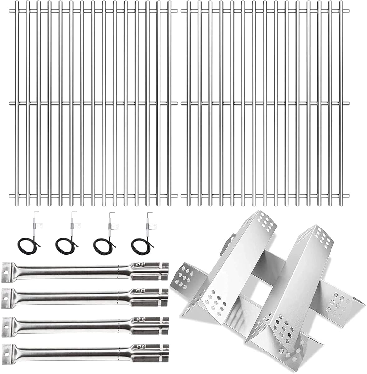 Hisencn Replacement Parts for Master Forge 1010037 1010048 Gas Grill Models, Stainless Steel Burners, Stainless Heat Plates Tent Shield and Cooking Grids Grill Grate Repair Kit