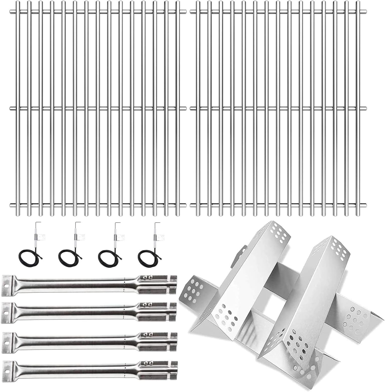 HisencnReplacement Parts for Master Forge 1010037 1010048 Gas Grill Models, Stainless Steel Burners, Stainless Heat Plates Tent Shield and Cooking Grids Grill Grate Repair Kit