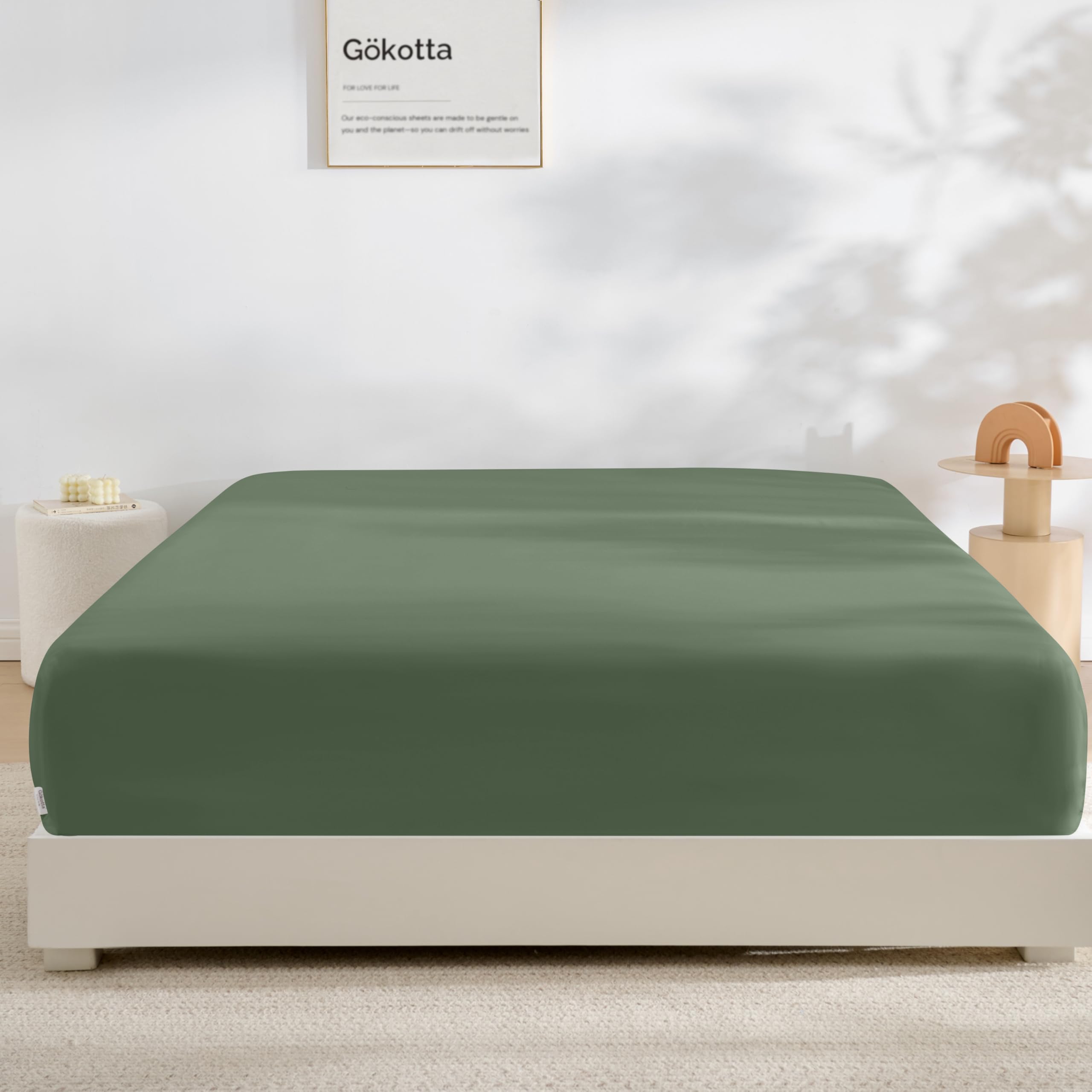 Photo 1 of GOKOTTA Fitted Sheet Queen Only,100% Rayon Derived from Bamboo Fitted Sheet,Ultra Soft,Cooling and Breathable Bottom Sheet with 4 Elastic Corner Straps,No Slip,No Pilling,16" Deep Pocket-Green