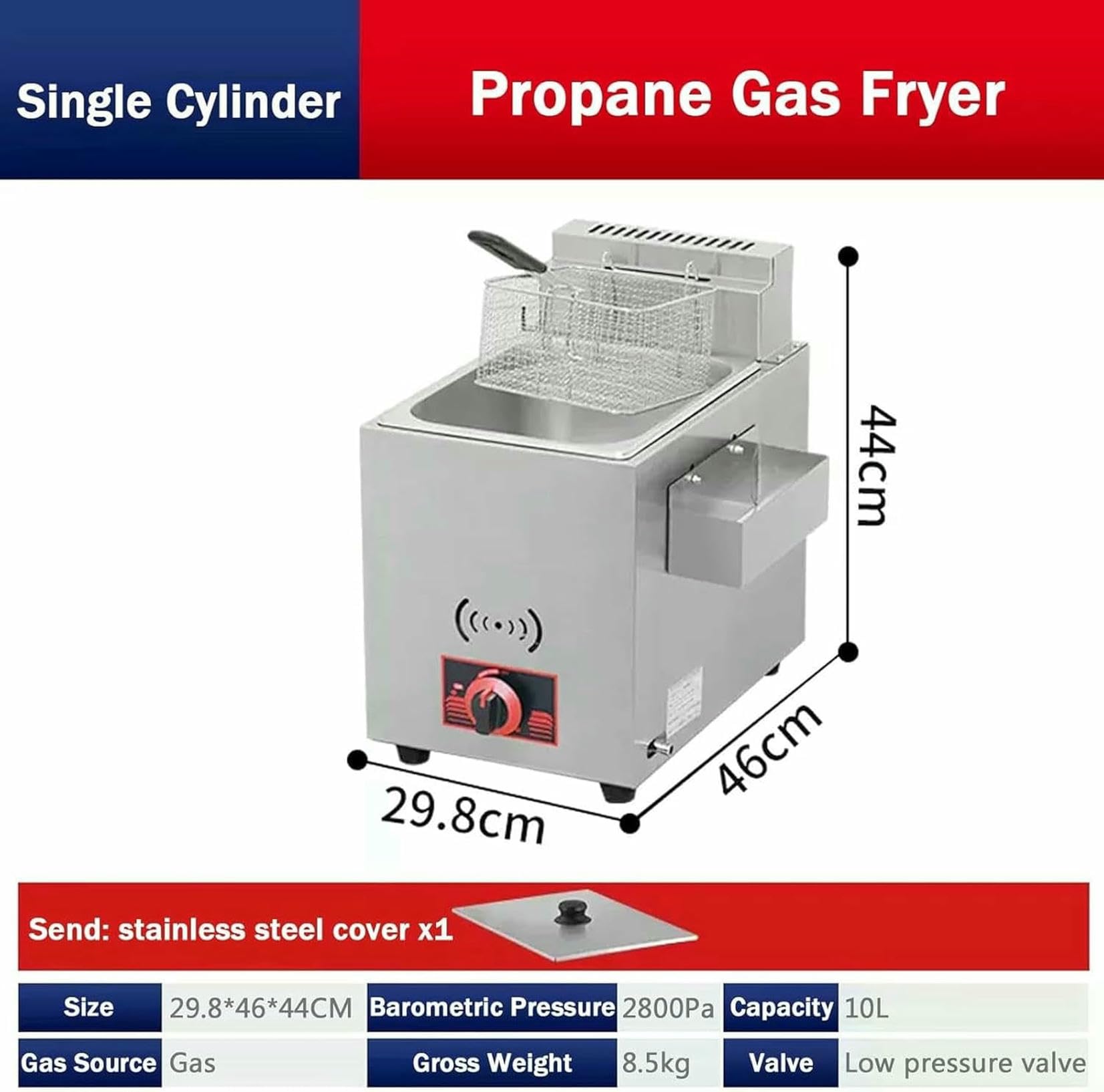 Freidora de Gas Profesional, freidora de Acero Inoxidable para encimeras comerciales de restaurantes, freidora de Pollo con Cesta para Cocina Familiar
