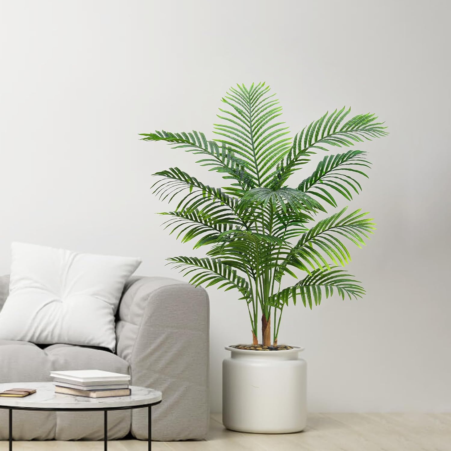 Artificial Palm Tree Indoor Plant 5FT Tall Fake Tropical Palm Tree in Pot, Real Bark Design Faux Areca Palm Tree for Home Office Living Room Bedroom Farmhouse Modern Outdoor Topiary Tree (13 Trunks) - Image 9
