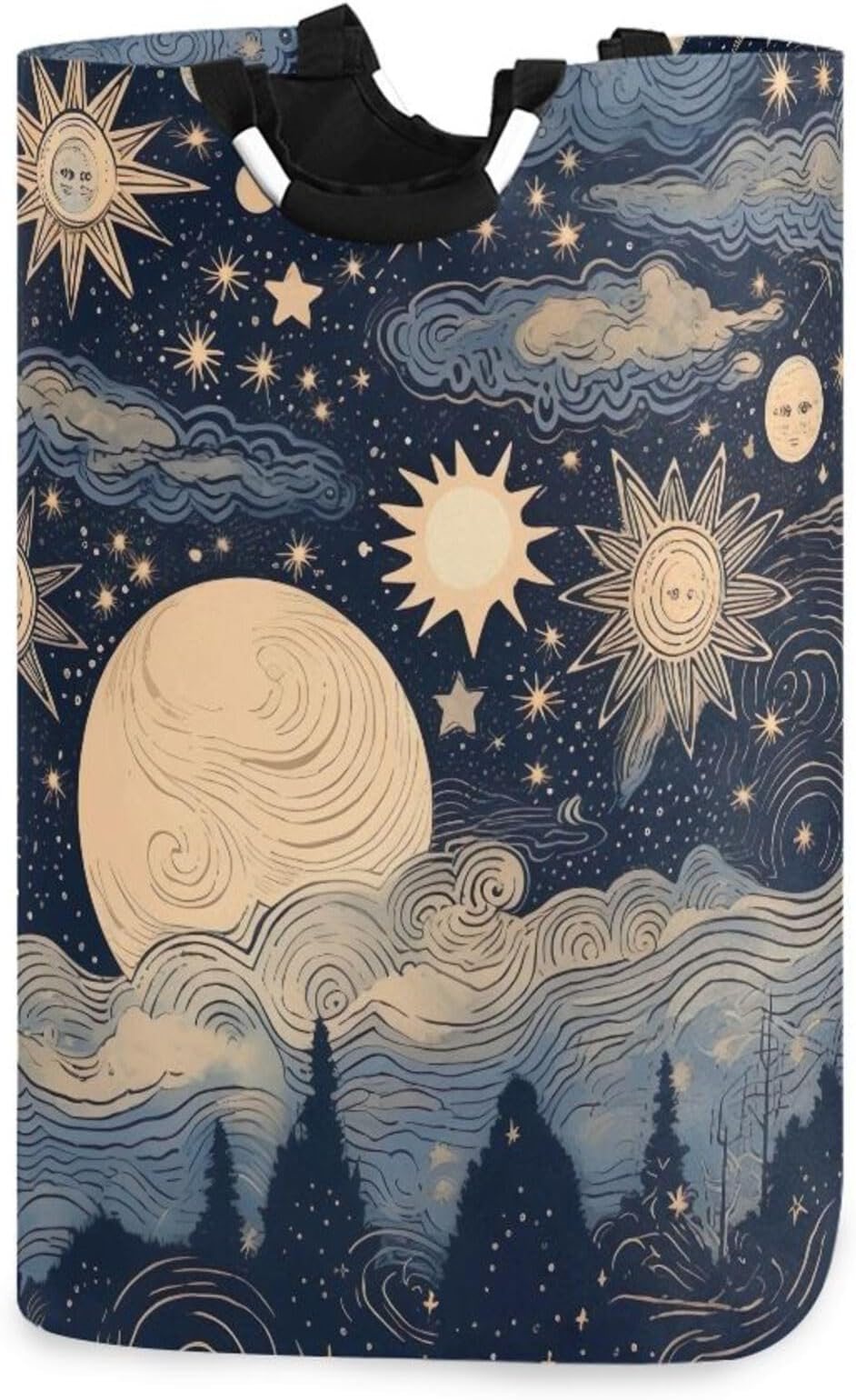 xigua Stars and Moon Large Laundry Hamper with Handle, Foldable Clothes Hamper Collapsible Storage Basket for Toys and Clothes Organization in Bedroom, Bathroom, and Laundry Room