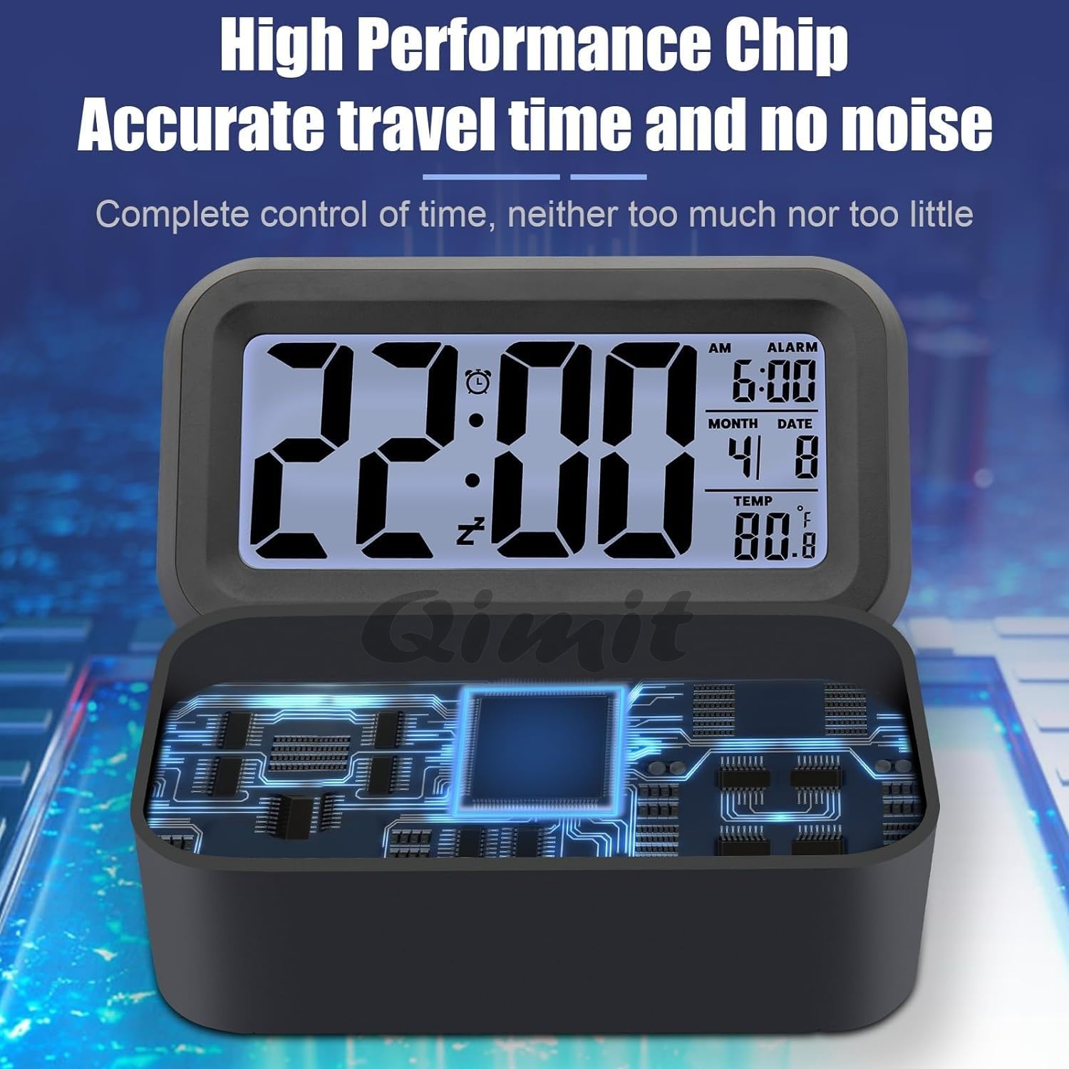 QIMIT Digital Alarm Clock Table Clock for Students, Home, Office, Corporate with Automatic Sensor, Date & Temperature-Black,Plastic, 14W x 8H Centimeters (Black) 3