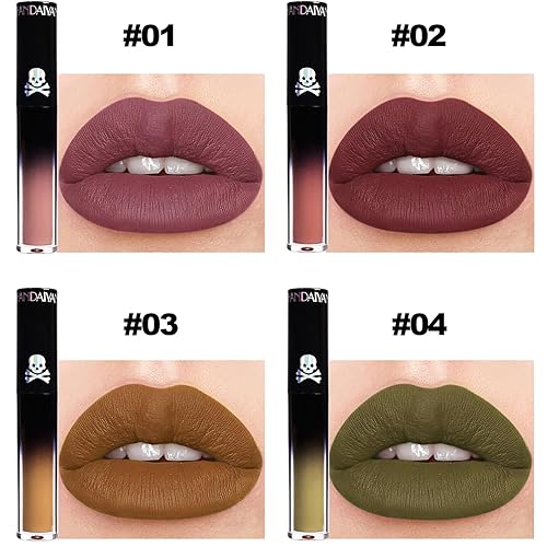 Miniatura 3 de Aseawave Juego de 4 pintalabios líquidos mate, violeta rojo, rojo vino, amarillo dalia, verde helecho, brillo de labios de larga duración, juego de