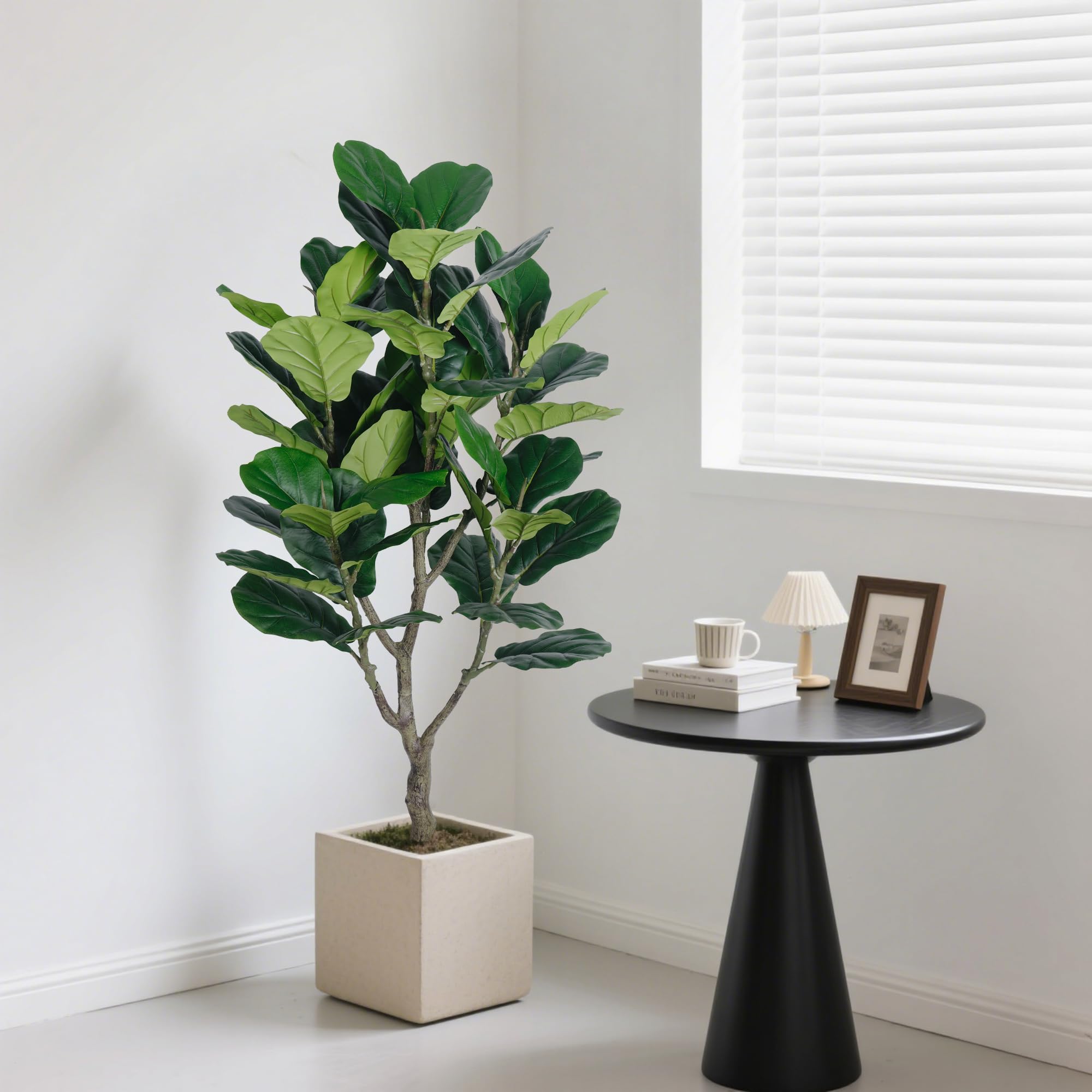 Arbre Ficus artificiel, Faux Ficus d’intérieur 137 cm Plante à feuilles artificielles pour décoration de salon, bureau, chambre à coucher