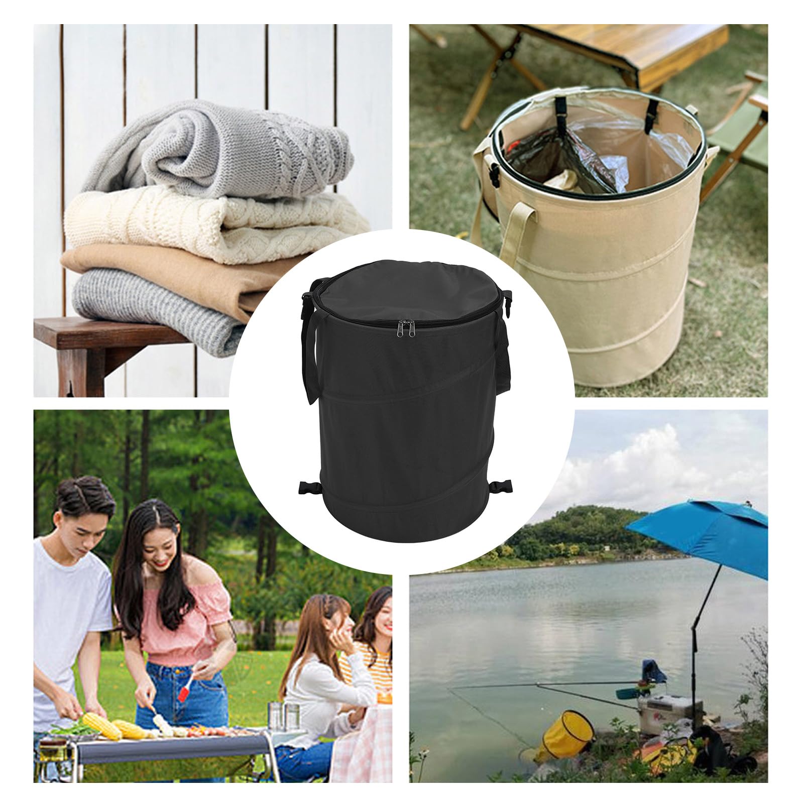 Bidone della Spazzatura da Campeggio in Tessuto Oxford da 24 Galloni Pieghevole con Coperchio con Cerniera, Portatile per Picnic All'aperto, Giardino, Condizioni Meteorologiche