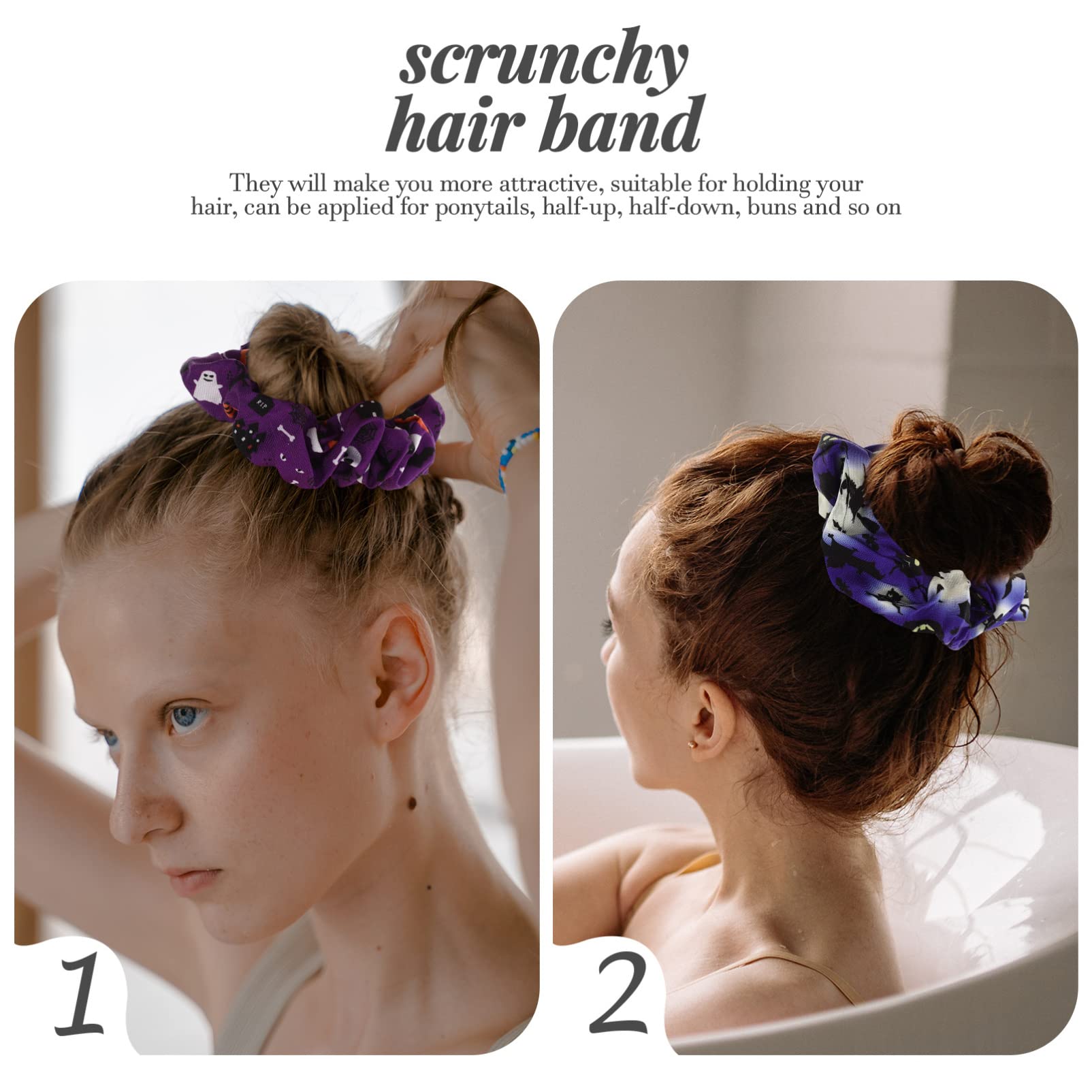 minkissy 48kawałki Gumki Do Włosów Halloween Elastyczne Scrunchie Akcesoria Do Włosów Dla Kobiet Wygodne Wiązania Kucyków i Upięć