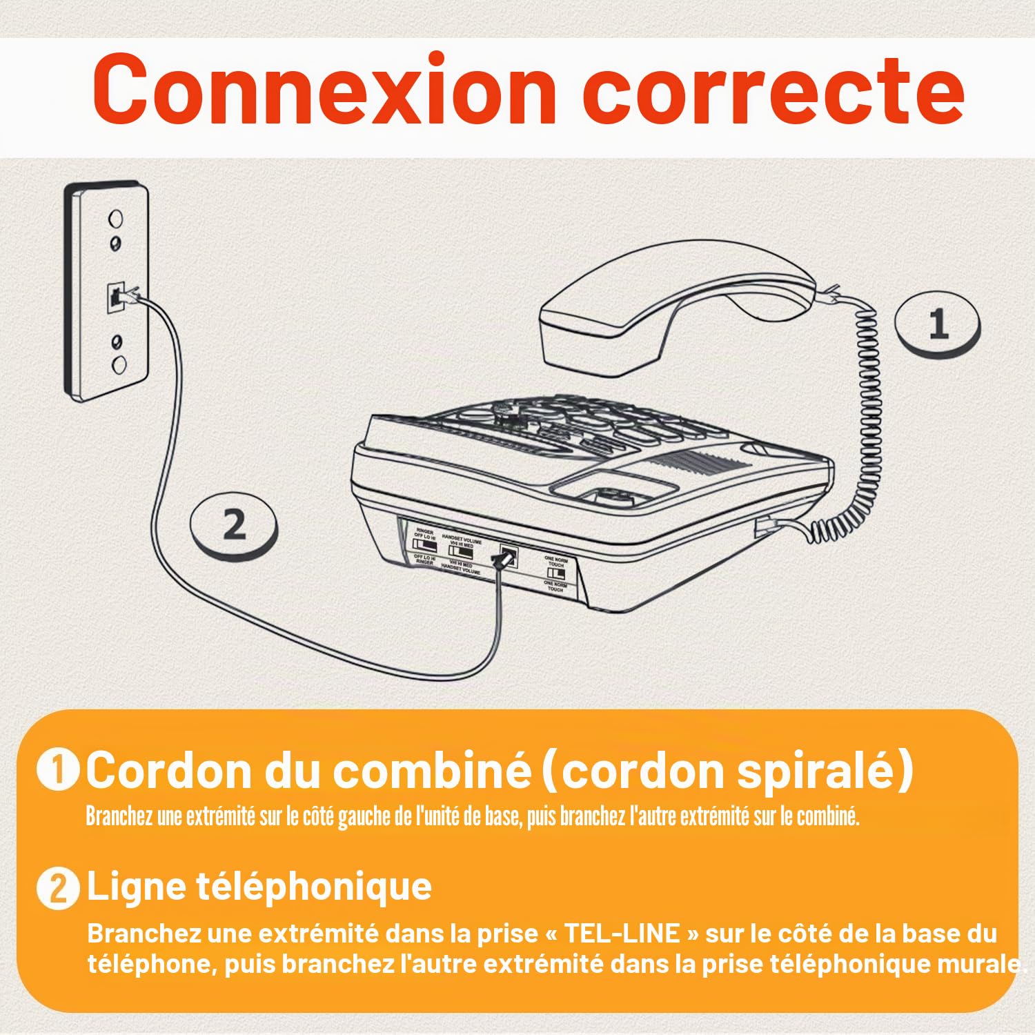 Téléphone à Gros Boutons pour Personnes âgées, téléphones Fixes Uvital pour Personnes âgées avec 10 Gros Boutons de numérotation à Une Touche, téléphone Fixe Filaire avec Bouton d'urgence SOS, Photo