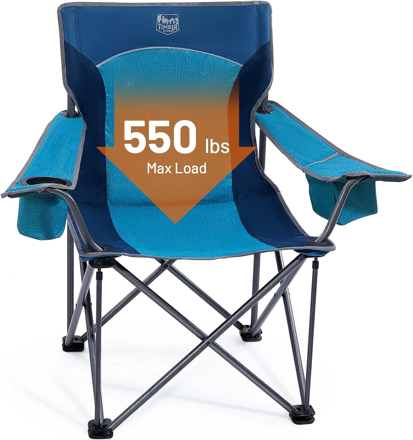 TIMBER RIDGE Oversized Folding Camping Chair for Adults, Support 550 LBS Heavy Duty with Cup Holder Side Pocket for Camp, Lawn, Picnic, Blue