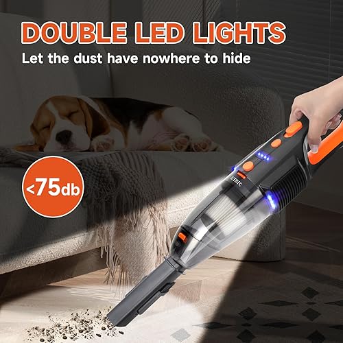 Miniatura 5 de Aspiradora inalámbrica recargable con 2 filtros, aspiradora inalámbrica con succión fuerte de 9000 Pa, mini aspiradora de mano portátil inalámbrica