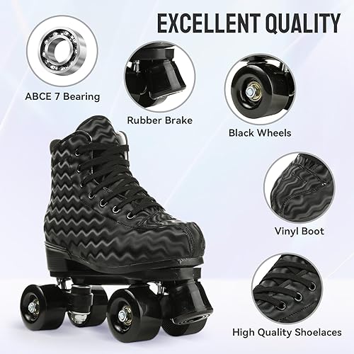 Miniatura 3 de Patines clásicos para mujer, patines de cuatro ruedas, patines brillantes para adultos, jóvenes, niños y niñas, al aire libre con bolsa de zapatos