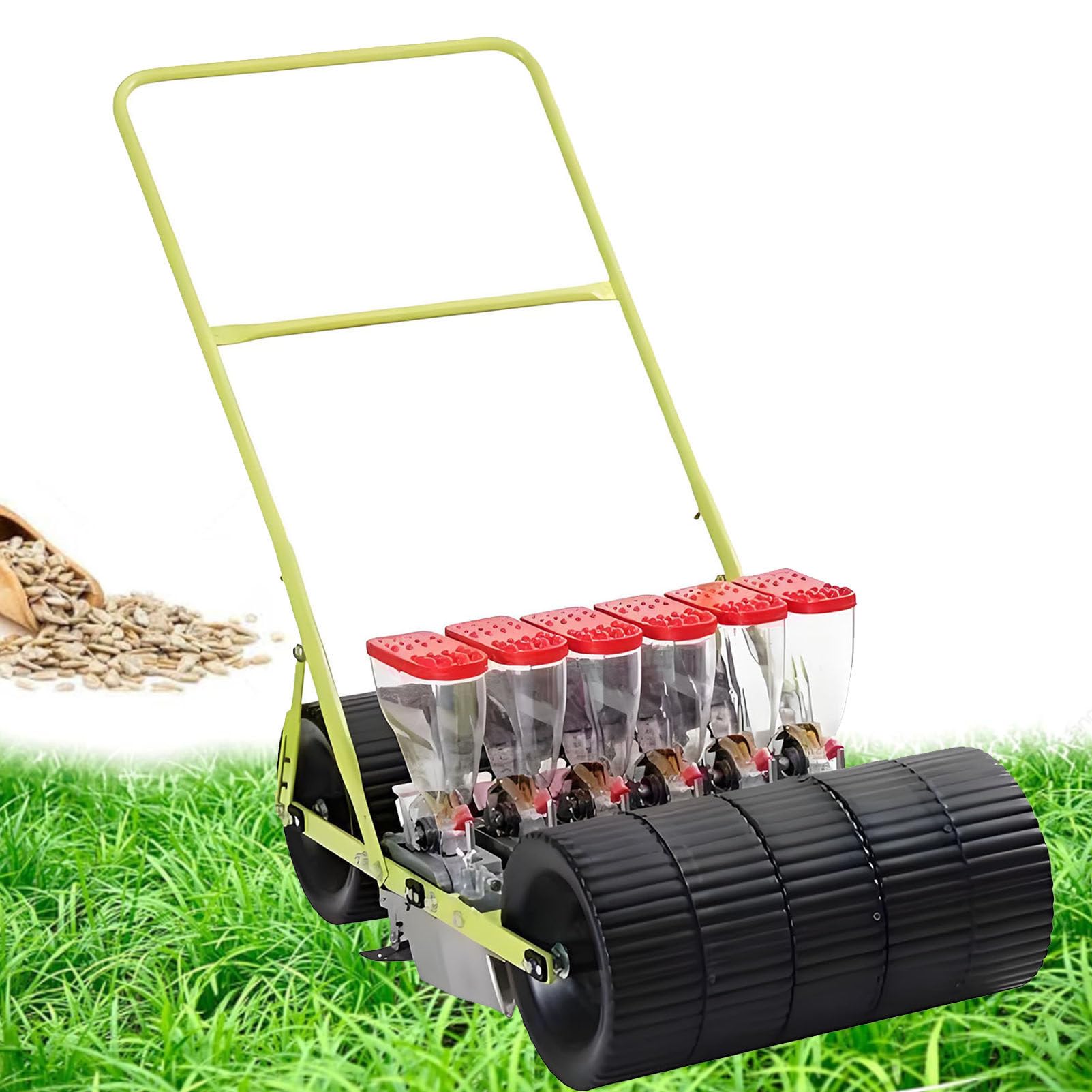 Semoir Manuel – Semoir de précision à Pousser pour extérieur – Machine à semer portative – Semoir pour arachides, maïs et Haricots – Épandeur de graines de Jardin 6Row