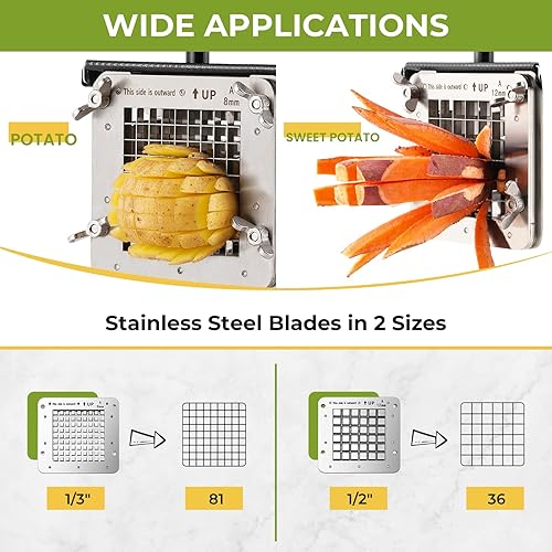 Miniatura 3 de Flyseago Cortador de patatas fritas eléctrico de acero inoxidable profesional con 2 cuchillas para uso comercial doméstico y pepinos zanahorias