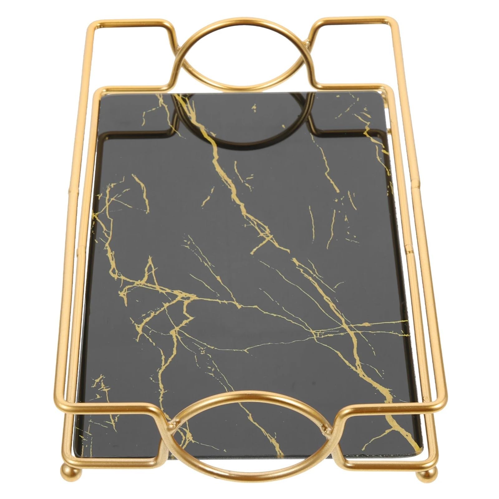 Bathroom Trays With Iron Frame Perfume Tray For Dresser Countertop Makeup Organizer Cosmetics Storage(Black)