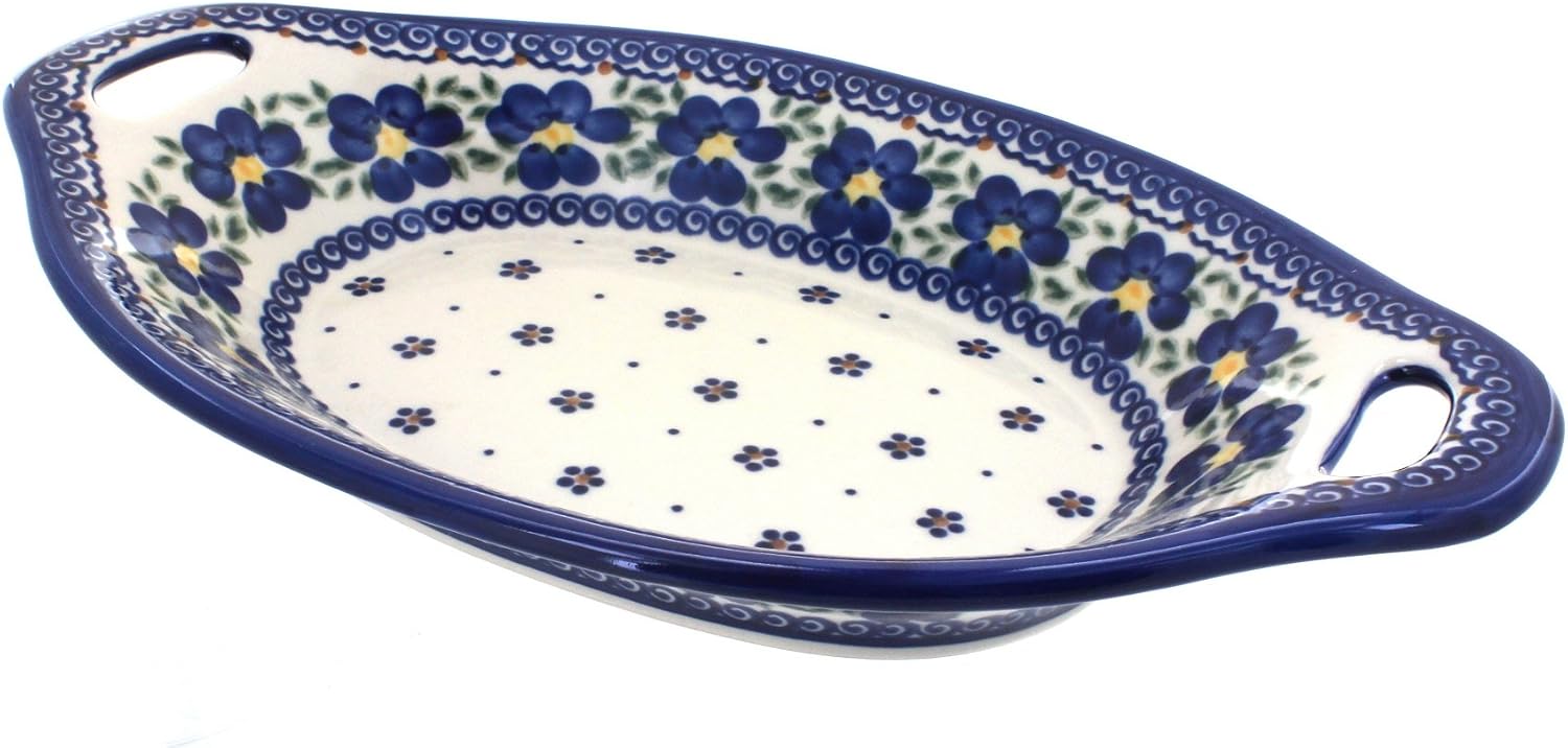 Blue Rose Polish Pottery Tara Bread Tray with Handles