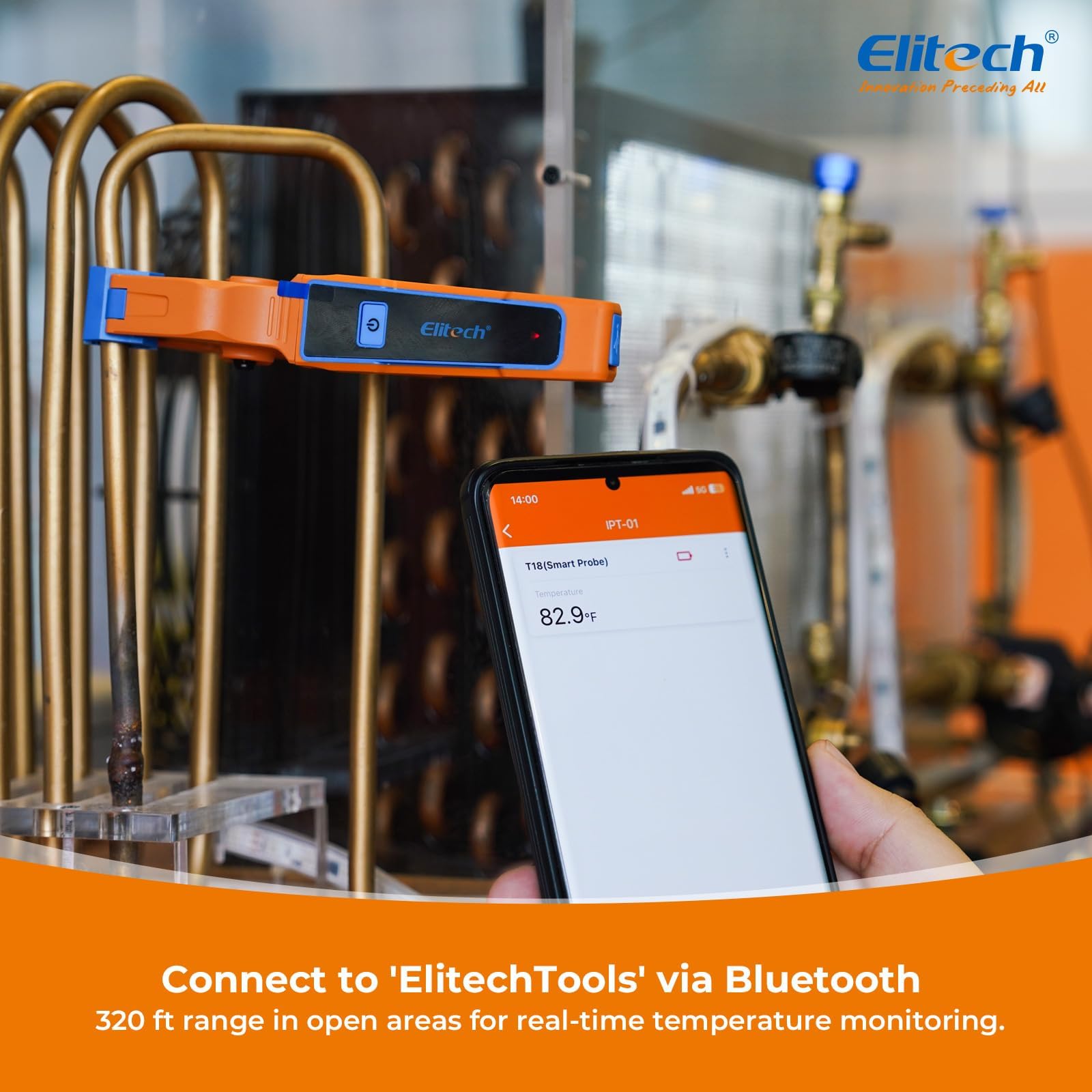 Elitech IPT-01 Drahtlose Temperaturklemme – T-Typ Thermometer mit Bluetooth-App, Datenaufzeichnung & Fernüberwachung – HVAC-Temperaturfühler für digitale Manifold-Messgeräte
