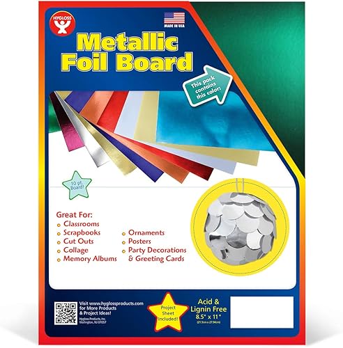Miniatura 28 de Hygloss Hojas de cartulina metálica, 25 hojas doradas brillantes, 8.5 x 11 pulgadas, resistentes, 10 puntos, papel de cartón metálico