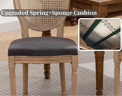 Miniatura 6 de LKTART Juego de 2 sillas de comedor estilo rústico estilo retro, con marco de madera maciza, respaldo redondo de ratán (primavera + cojín de