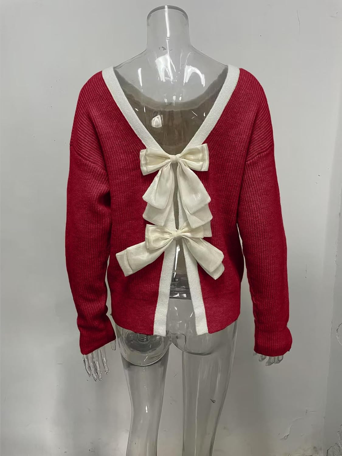 Molisry Women's Pullover Sweaters Sexy Long Sleeve Crew Neck Open Back Dressy Fall Bow Sweater 2025 - Image 5