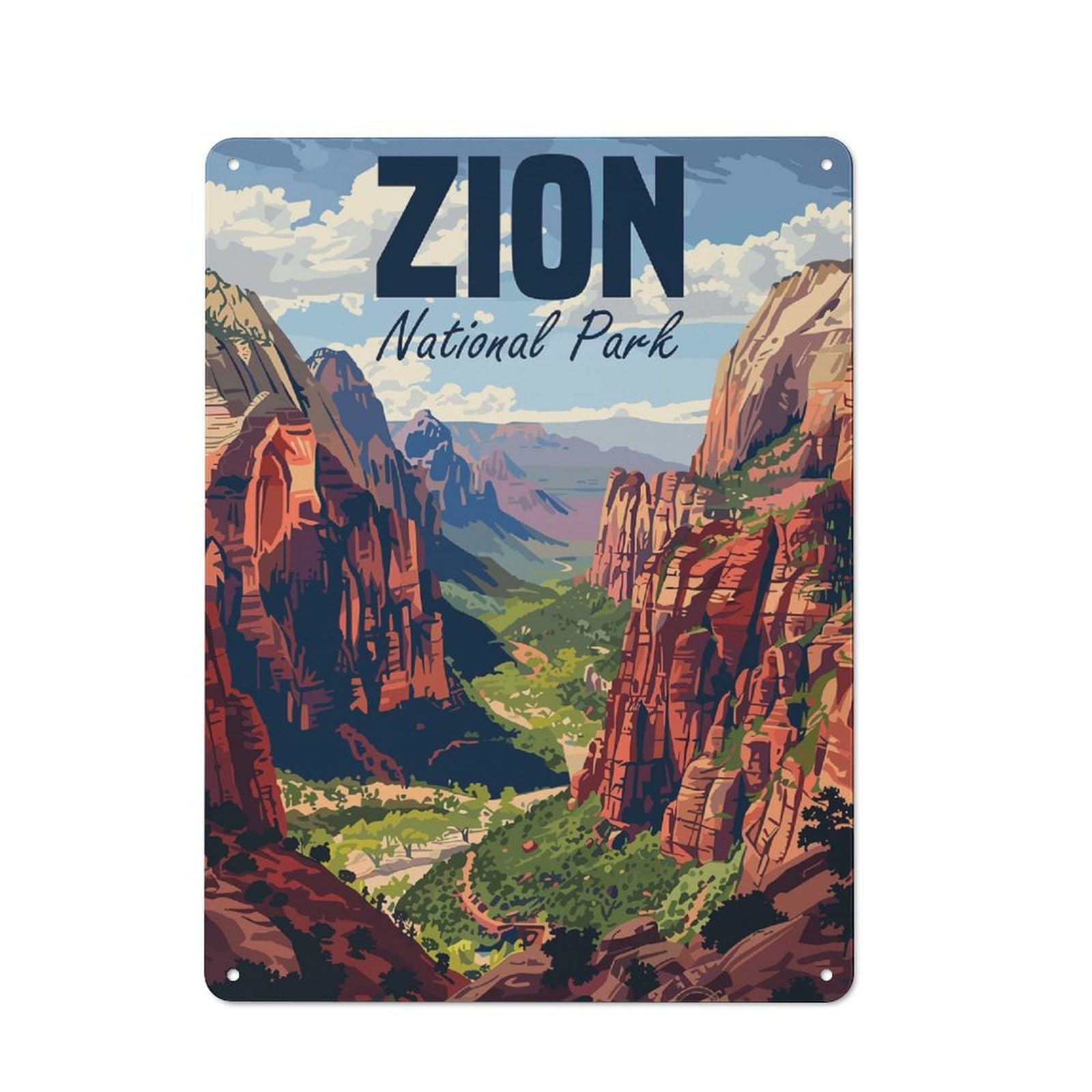 Junmoney Zion National Park Decorative Tin Sign With Design 40X30cm, Nostalgic Old Style Wall Plaque For Living Room, Hallway, Kitchen Or Cafe