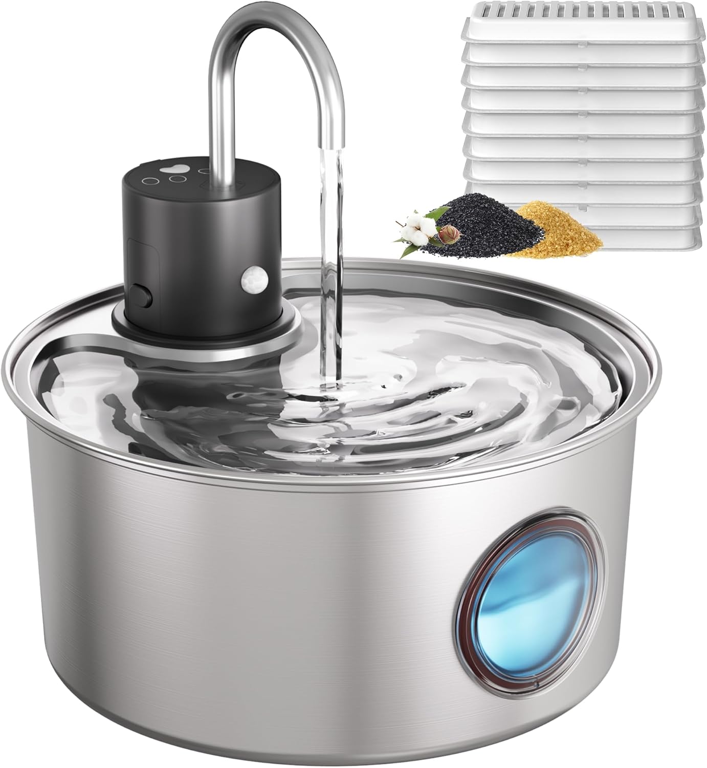 Wireless Cat Water Fountain Battery Operated - Stainless Steel Cat Dringking Fountain Cordless,Rechargeable Fountain with Sensor,Timer,Smart Water Fountain + 10 Filters