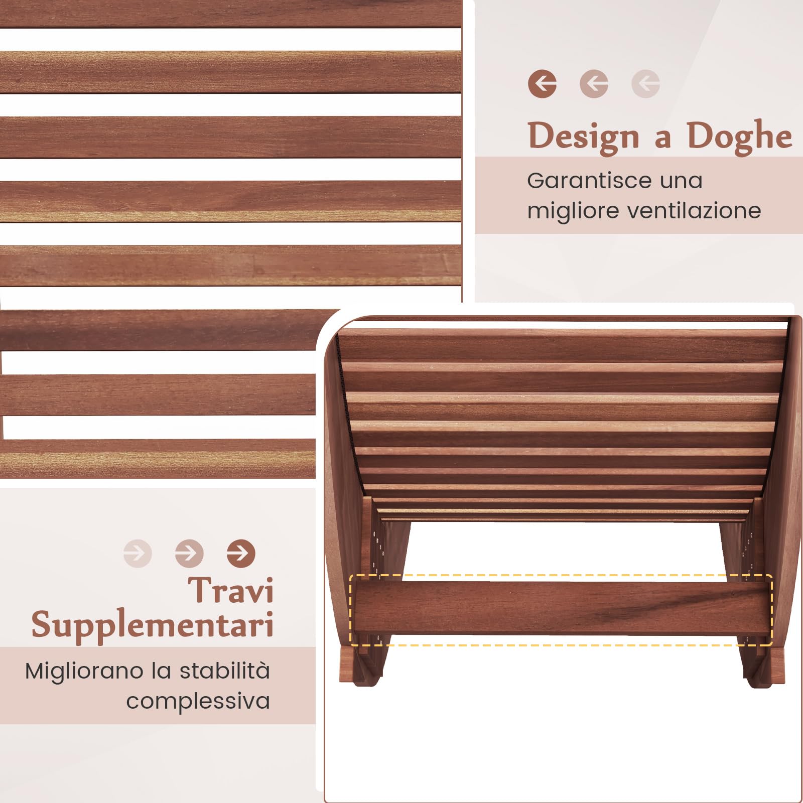 COSTWAY Sedia a Dondolo in Legno per Esterni, Lettino a Dondolo con Seduta Ergonomica, Sdraio a Dondolo da Giardino, Lettino Prendisole a Dondolo per Giardino, 157 x 60 x 76 cm, Portata 160 kg (1)