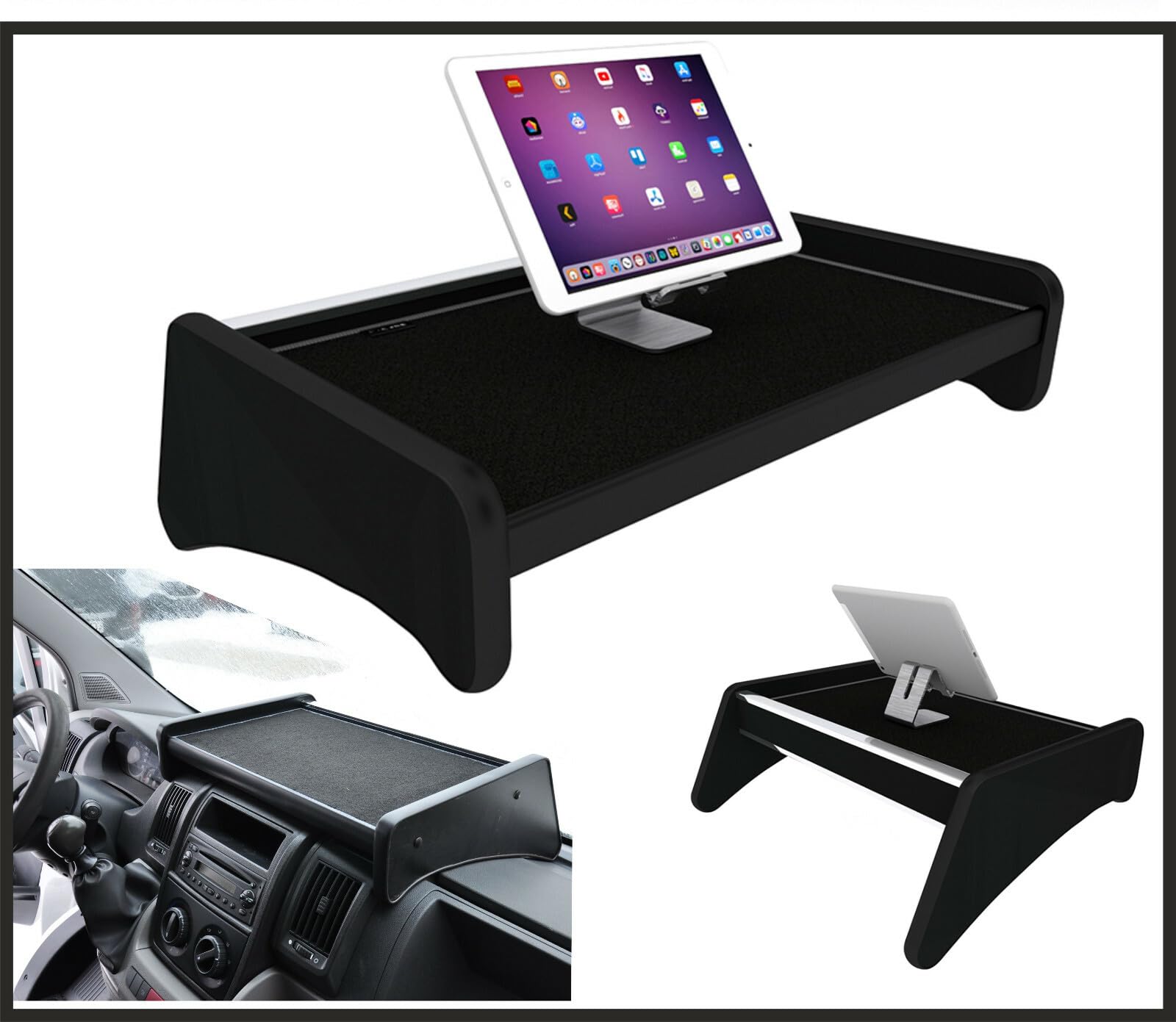 Mensola organizer da cruscotto per Fiat Ducato 2006-2022 - Vassoio portaoggetti antiscivolo per cruscotto - Supporto per telefono, documenti, monete e piccoli accessori - Organizer interno furgone