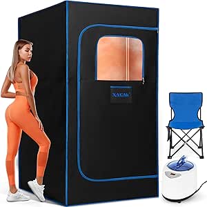 Portable Personal Sauna Tent For Home With 3L Steamer & Remote - Foldable Chair Included, 15 Heat Levels (Orange)