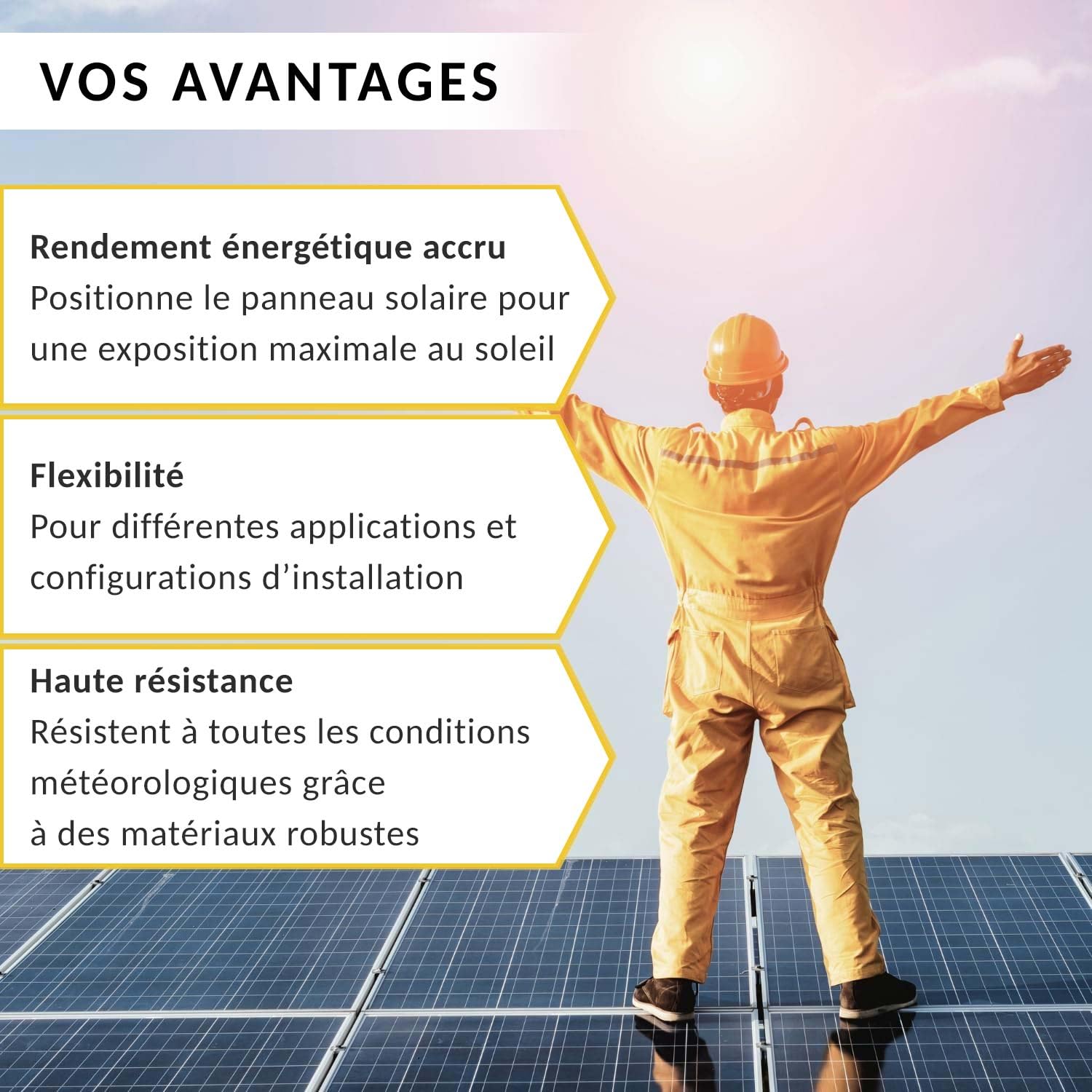 Support solaire pour toit en tuiles | Kit de montage pour 4 panneaux I Lot de crochets de toit en acier inoxydable 3 fois fixés. Pinces de rail de montage en aluminium