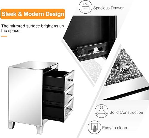 Miniatura 6 de VINGLI Juego de 2 mesitas laterales plateadas para sala de estar mesa de noche contemporánea espejo de dormitorio juego de muebles de vidrio