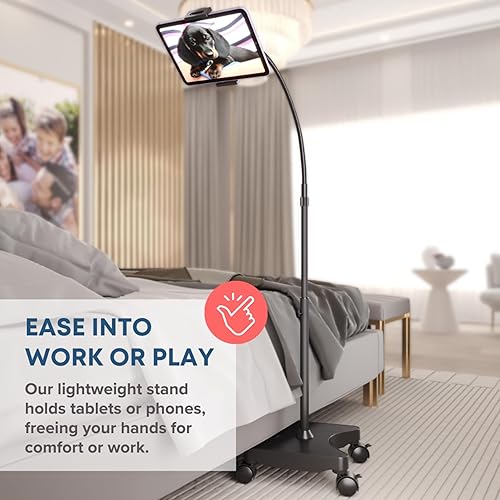 Miniatura 6 de LEVO Soporte de piso de altura ajustable para tableta y teléfono, soporte de cuello de cisne con base estable, compatible con todos los teléfonos