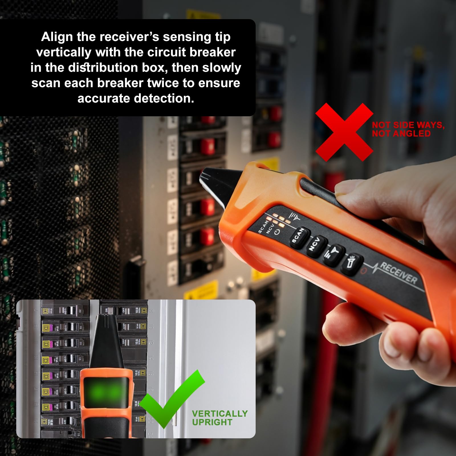 Détecteur de Disjoncteur avec Écran LCD, Testeur de Prise GFCI, Traçeur de Circuit Électrique avec Test NCV – Livré avec Sac de Rangement et Adaptateurs, Rechargeable, Mode Intelligent IA