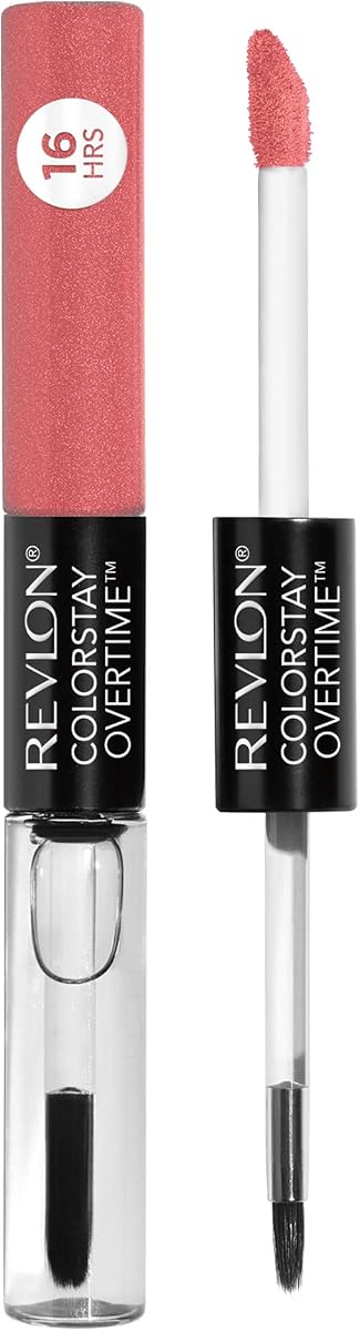 Revlon lápiz labial líquido con brillo labial transparente, color de labios ColorStay Overtime, doble extremo con vitamina E, 410 melocotón perenne, 0.07 onzas líquidas