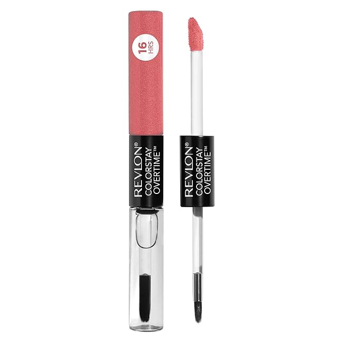 Revlon ColorStay Overtime Lipcolor, Dual Ended Longwearing Liquid Lipstick with Clear Lip Gloss, with Vitamin E in Red / Coral, Perennial Peach (430), 0.07 oz