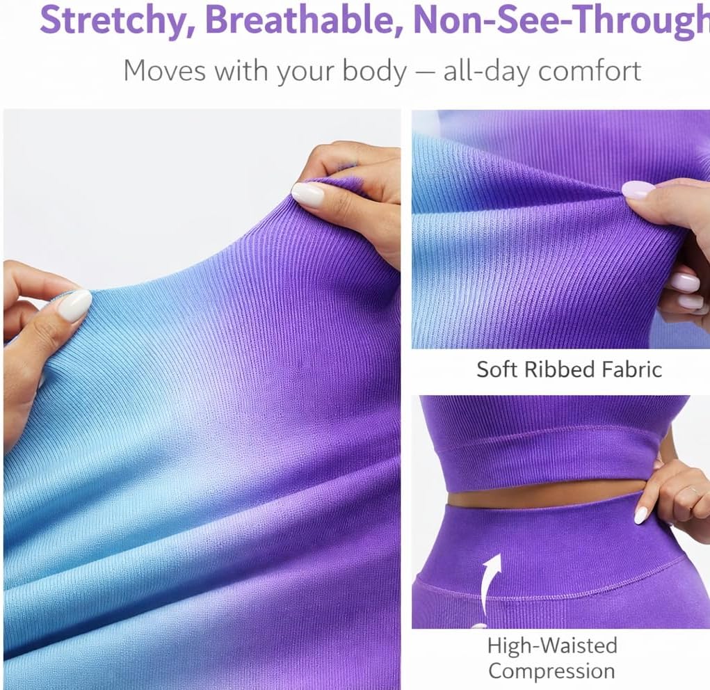 Women's Fitness Gym Outfit Yoga Crop Top & High Waisted Leggings Ombre 2 Pc Set