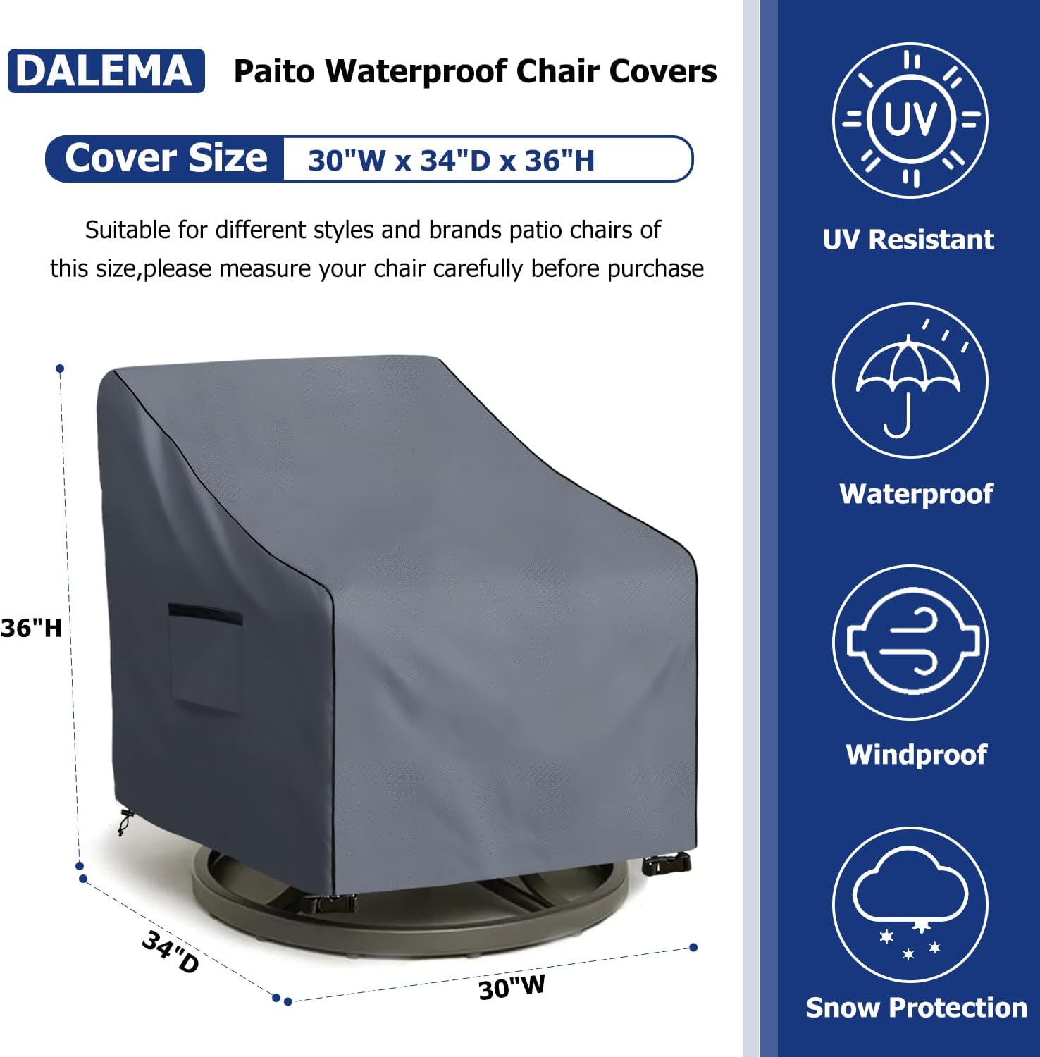 Outdoor Swivel Chair Cover 30" W x 34" D x 36" H 2 Pack with 2-Seater Loveseat Cover 58" W x 32.5" D x 31" H