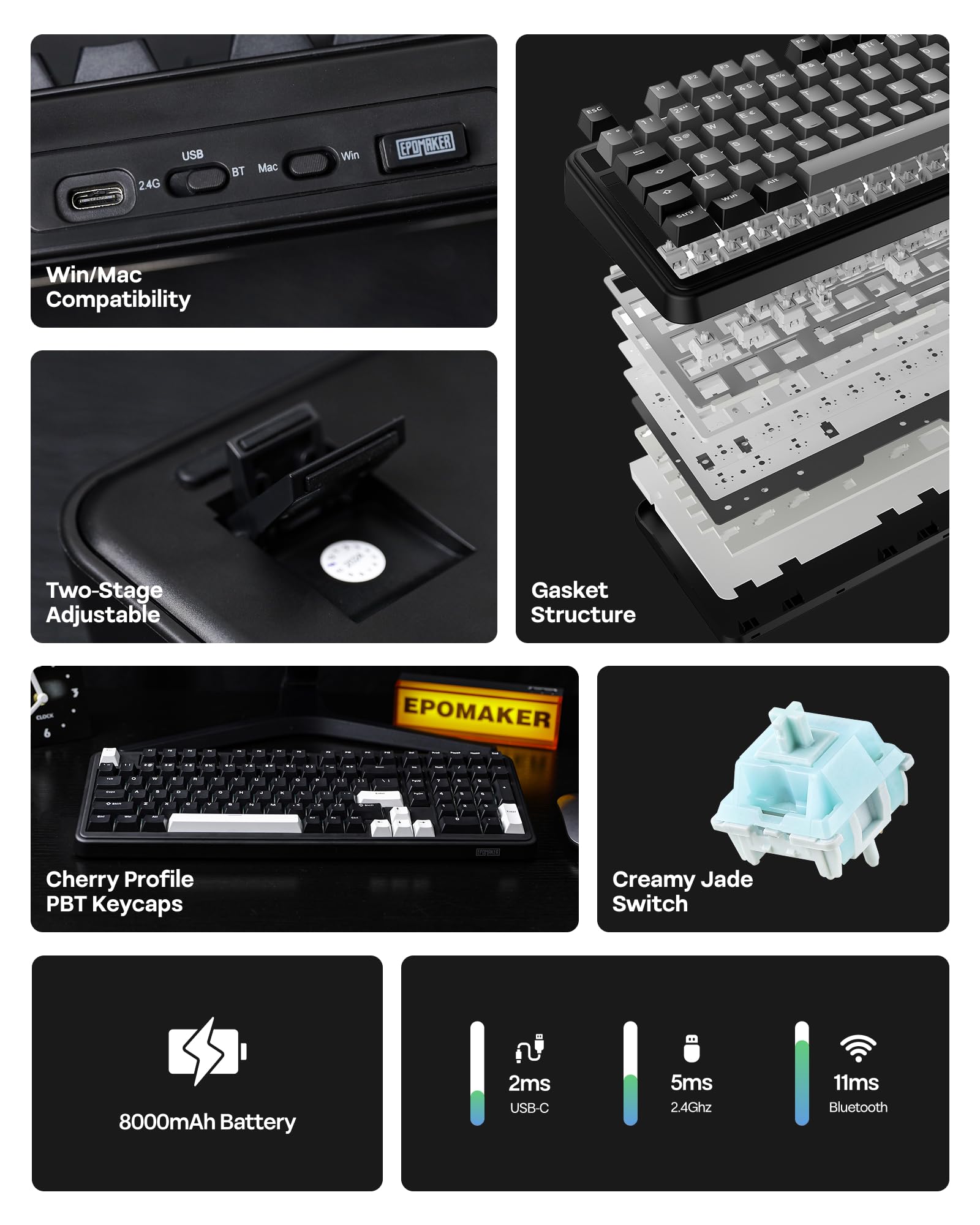 EPOMAKER TH99 Tastiera Meccanica Wireless Tri-Mode, Tastiera Personalizzata hot-Swap, Tastiera da Gioco RGB con Numpad per PC/Mac/Office (Nero, Creamy Jade)