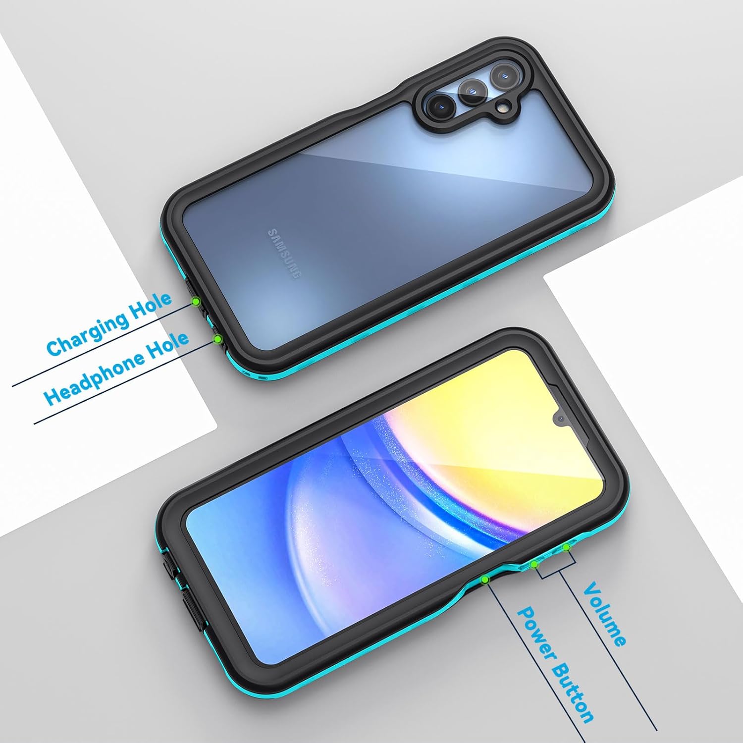 Lanhiem for Samsung Galaxy A15 5G Phone Case, IP68 Waterproof Dustproof Cover with Screen Protector, Heavy Duty Full Body Protective Case for Samsung Galaxy A15 5G, Blue/Clear