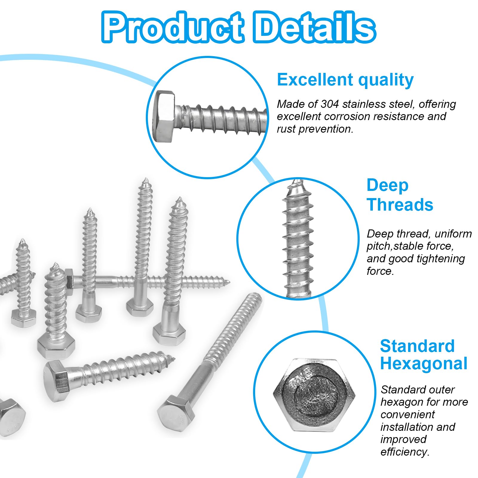 15 Stainless Steel Lag Screws - 5/16" x 3" -3 15 Stainless Steel Lag Screws - 5/16" x 3" -3