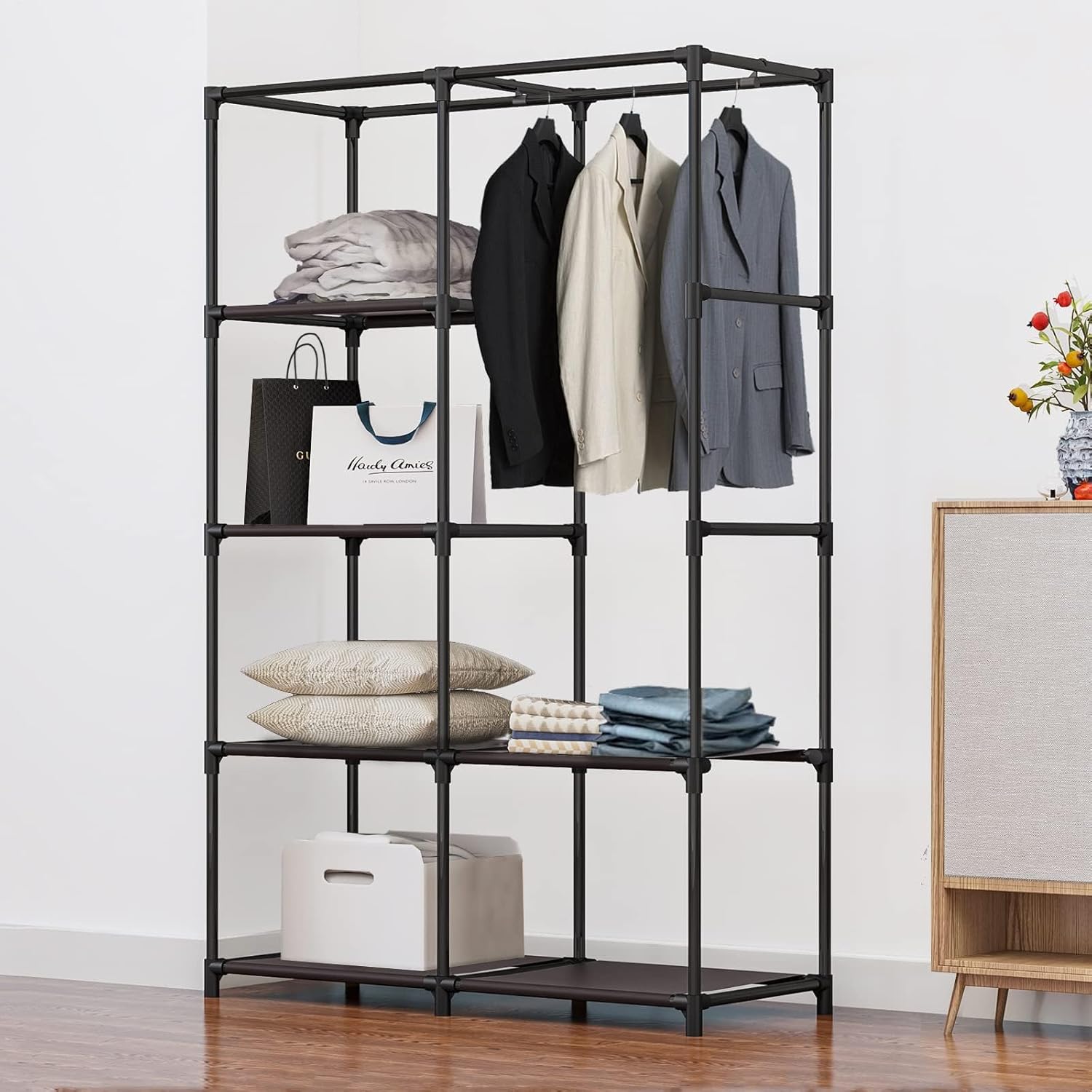 SORCEDAS Portable Closet Wardrobe Organizer Storage with Cover Non-Woben Fabric Portable Wardrobe Closet for Hanging Clothes Racks Shelving 33 Inch for Bedroom, Blue (Blue, 33Inch)